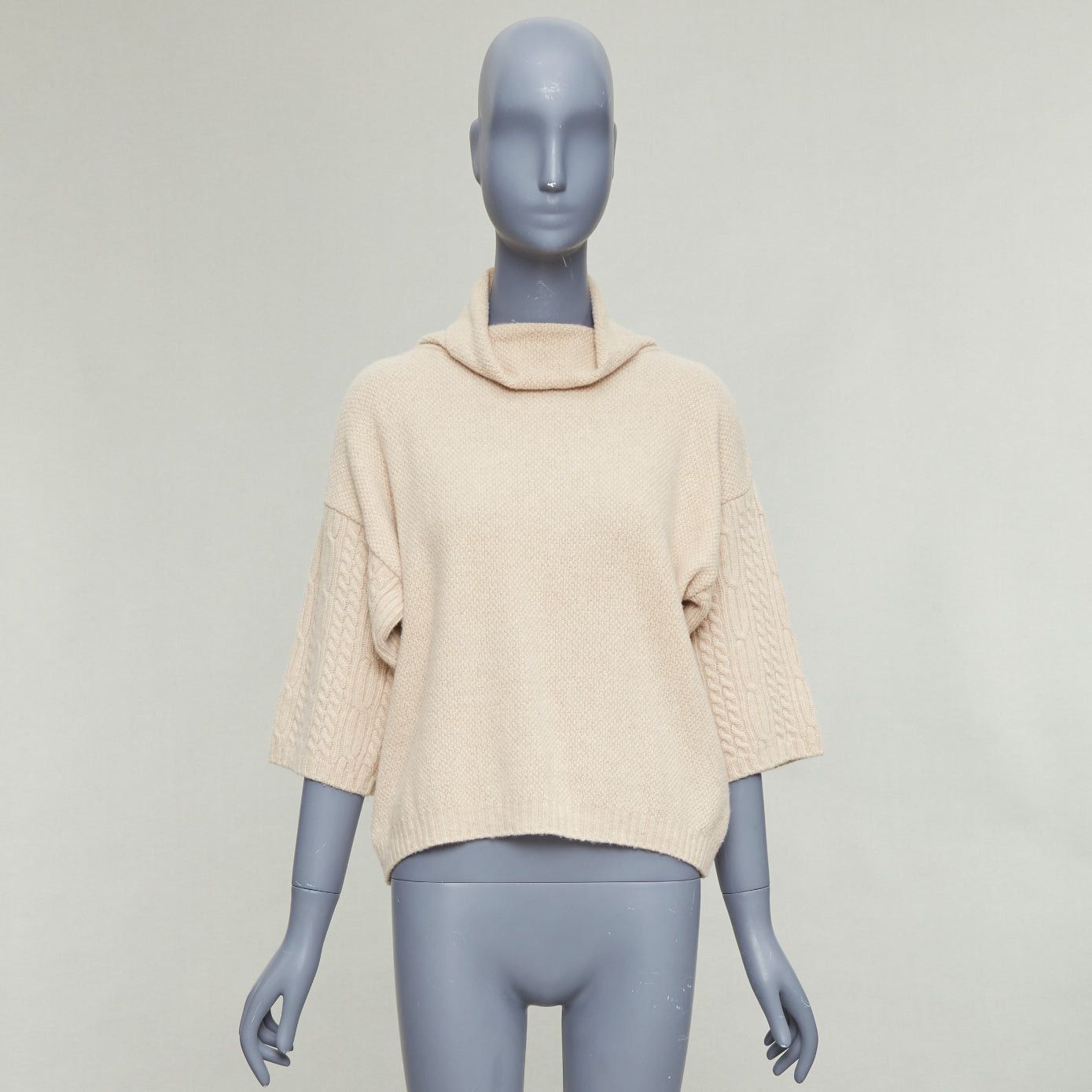Max Mara MAX MARA beige virgin wool cashmere cable knit sleeve sweater S Size S / US 4 / IT 40 - 9 Thumbnail