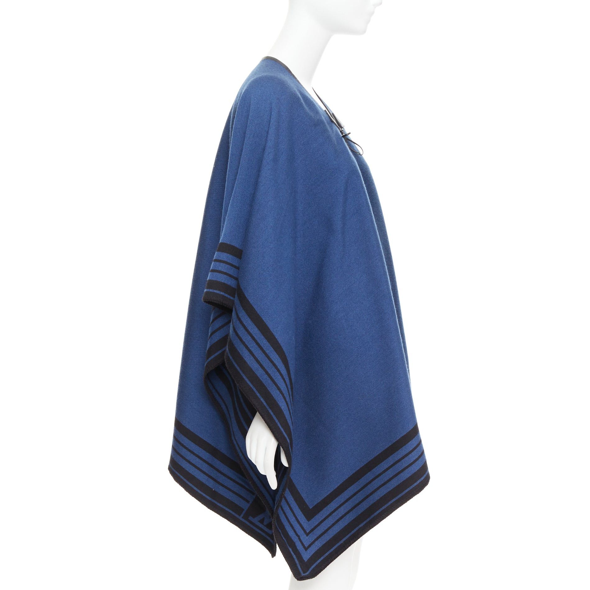 Louis Vuitton LOUIS VUITTON blue cashmere blend black leather tassel LV logo poncho Size ONE SIZE - 4 Thumbnail