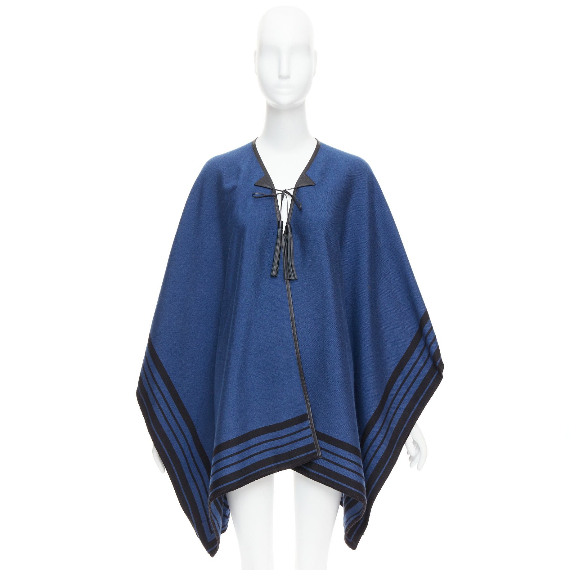 Louis Vuitton LOUIS VUITTON blue cashmere blend black leather tassel LV logo poncho Size ONE SIZE - 9 Thumbnail