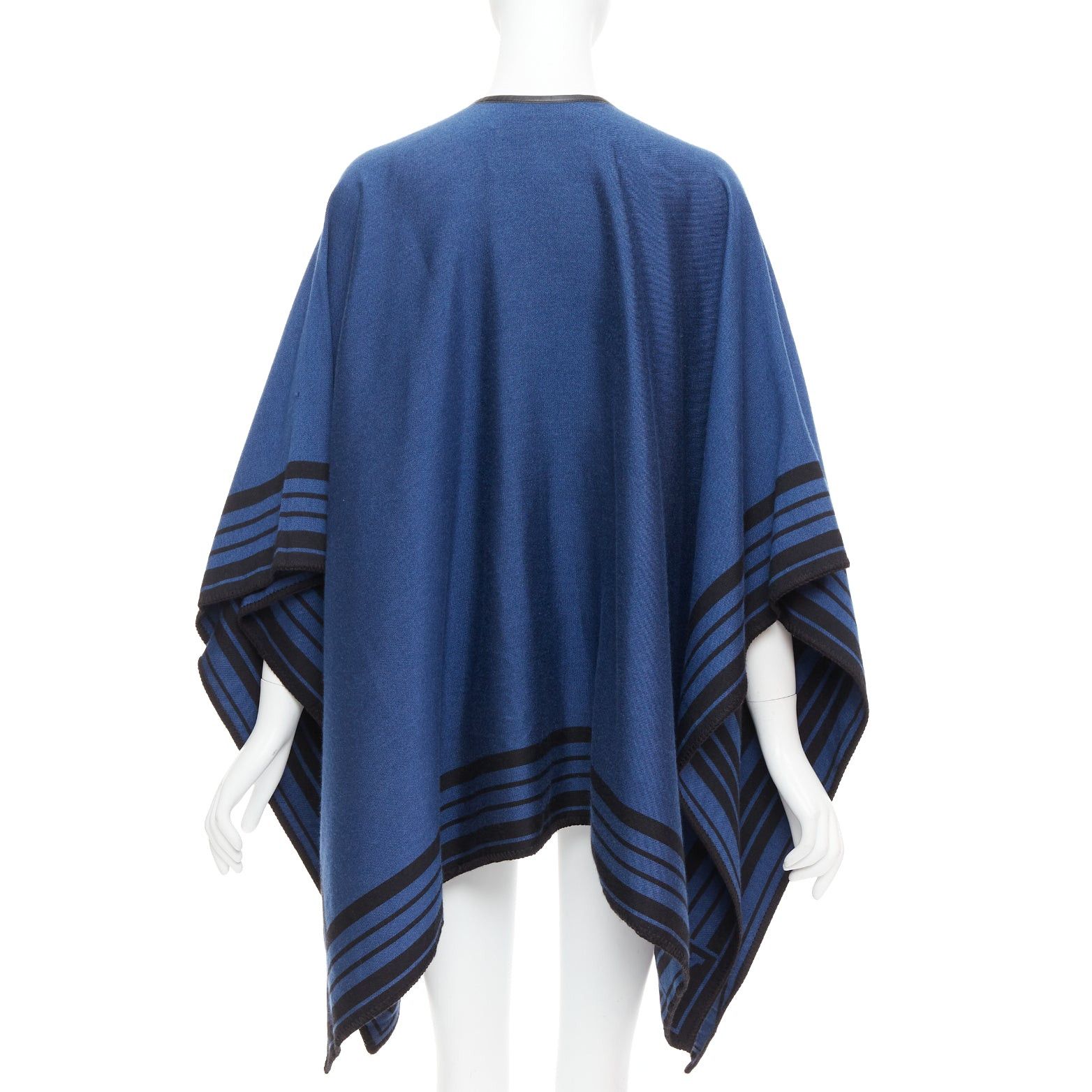 Louis Vuitton LOUIS VUITTON blue cashmere blend black leather tassel LV logo poncho Size ONE SIZE - 5 Thumbnail