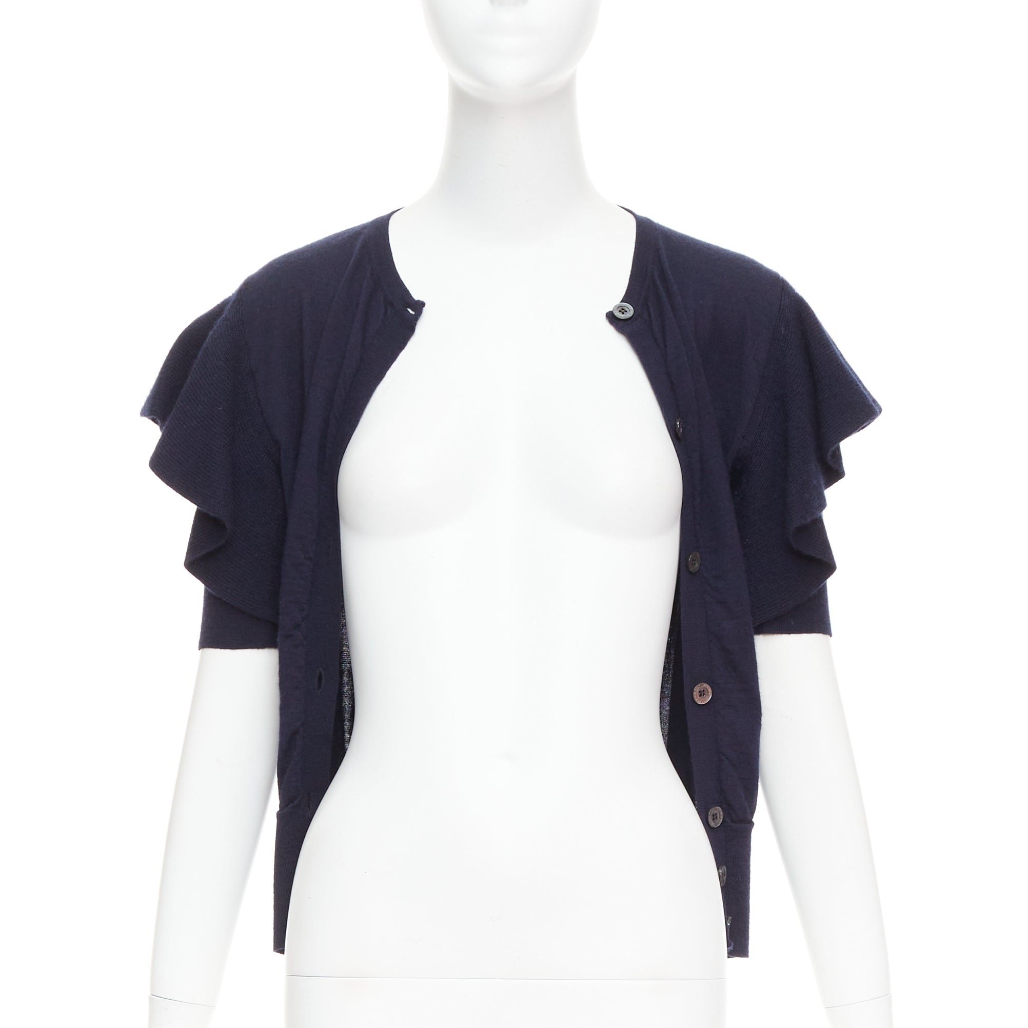 Viktor & Rolf VIKTOR & ROLF navy cashmere silk ruffle sleeves cardigan sweater S Size S / US 4 / IT 40 - 3 Thumbnail