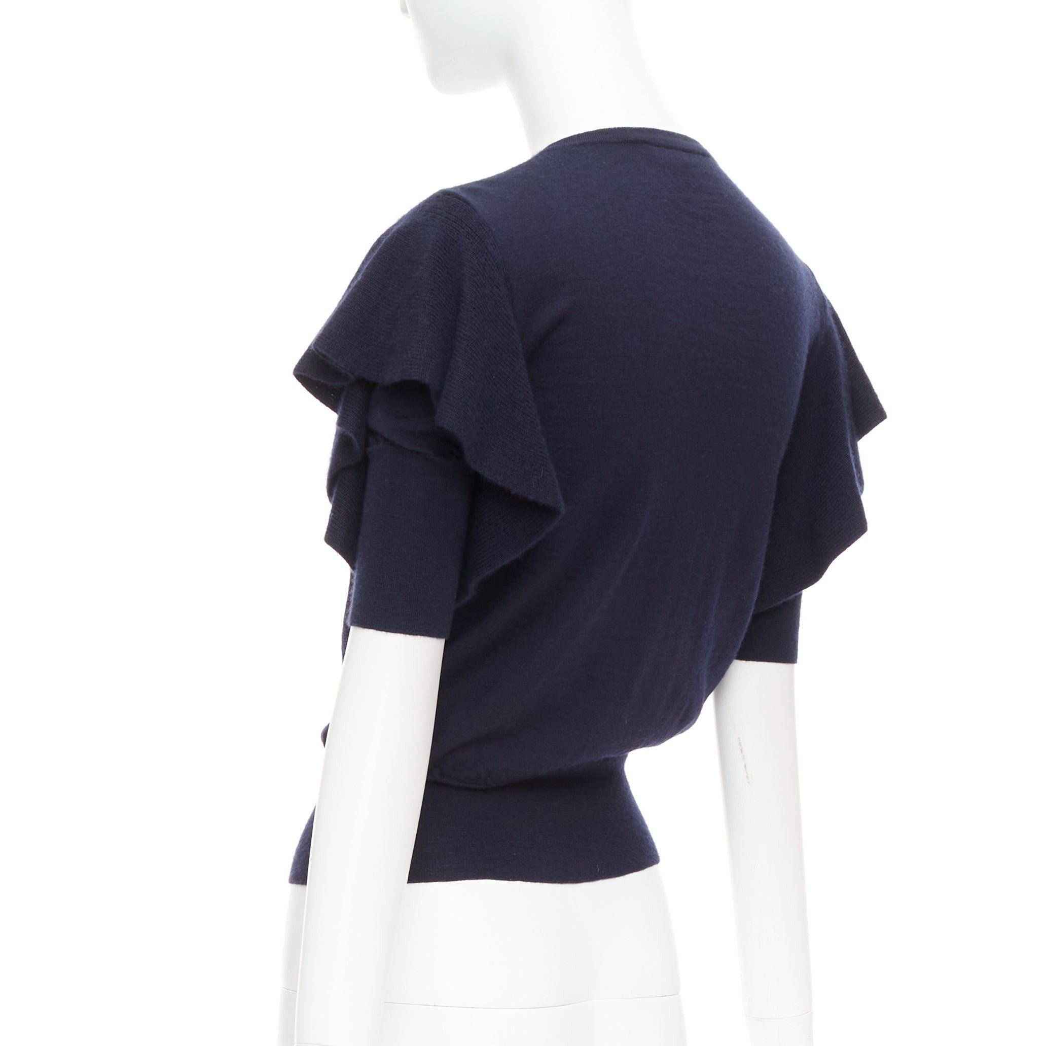Viktor & Rolf VIKTOR & ROLF navy cashmere silk ruffle sleeves cardigan sweater S Size S / US 4 / IT 40 - 6 Thumbnail