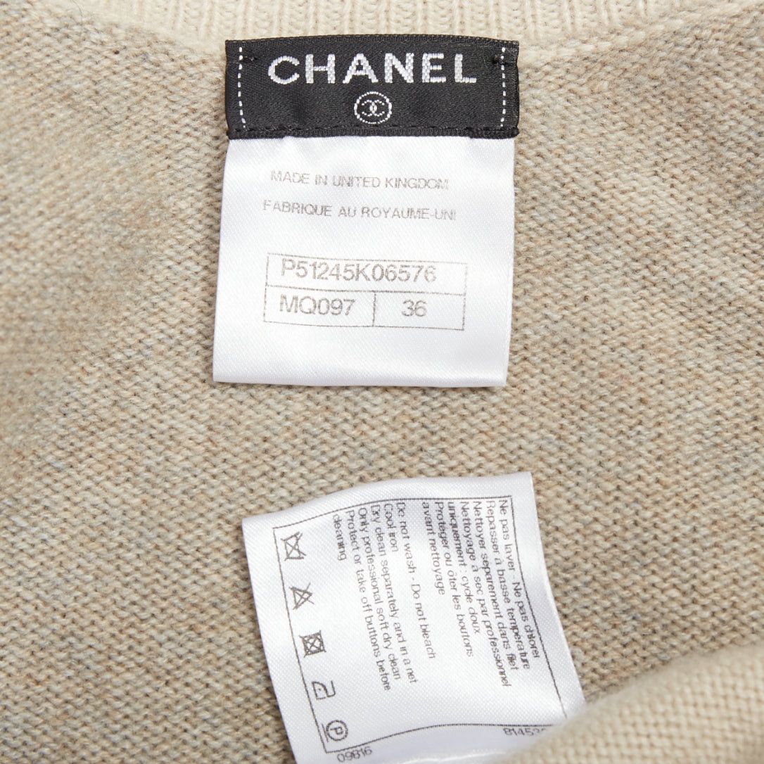 Chanel CHANEL 100% cashmere beige cream colorblocked CC buttons cardigan FR36 S Size S / US 4 / IT 40 - 9 Thumbnail