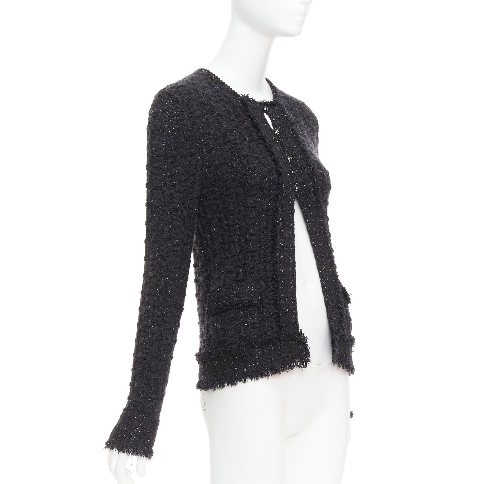 Chanel CHANEL 05A black metallic tweed silver CC logo cardigan jacket FR38 M Size M / US 6-8 / IT 42-44 - 4 Thumbnail