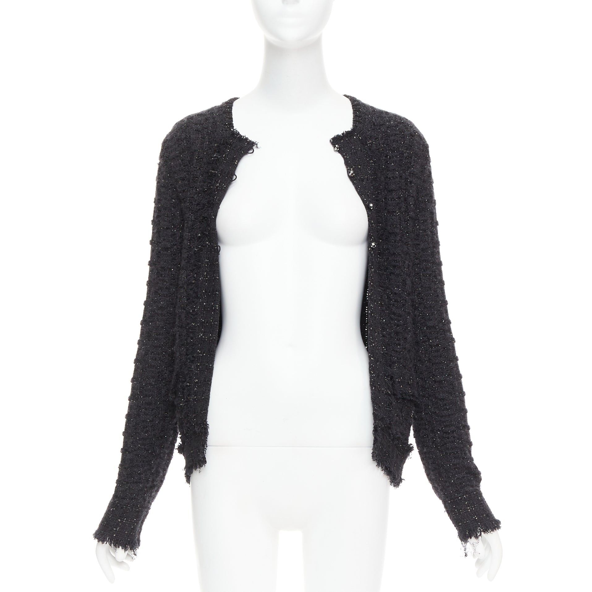 Chanel CHANEL 05A black metallic tweed silver CC logo cardigan jacket FR38 M Size M / US 6-8 / IT 42-44 - 3 Thumbnail