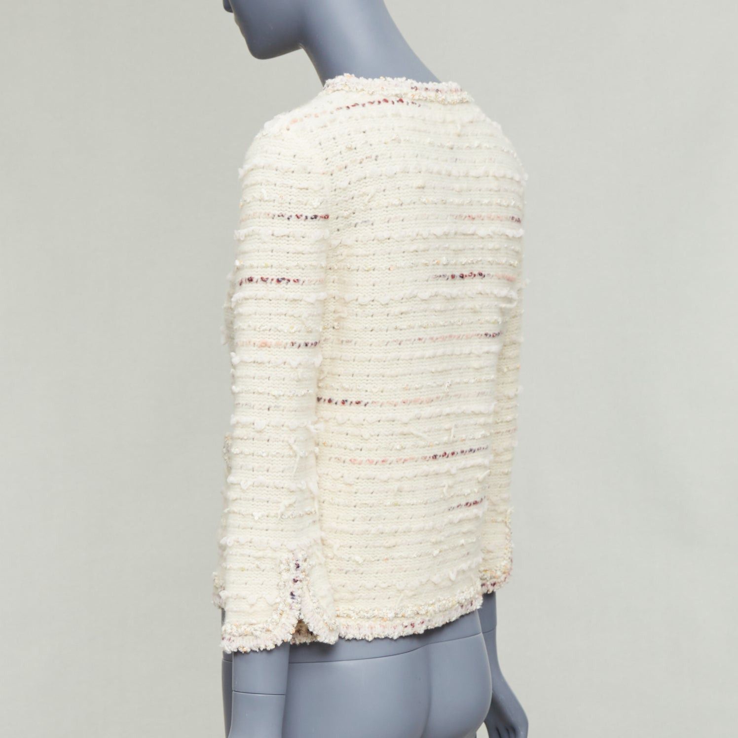 Chanel CHANEL 05A cream pink wool boucle tweed gold CC buttons cardigan FR38 M Size M / US 6-8 / IT 42-44 - 7 Thumbnail