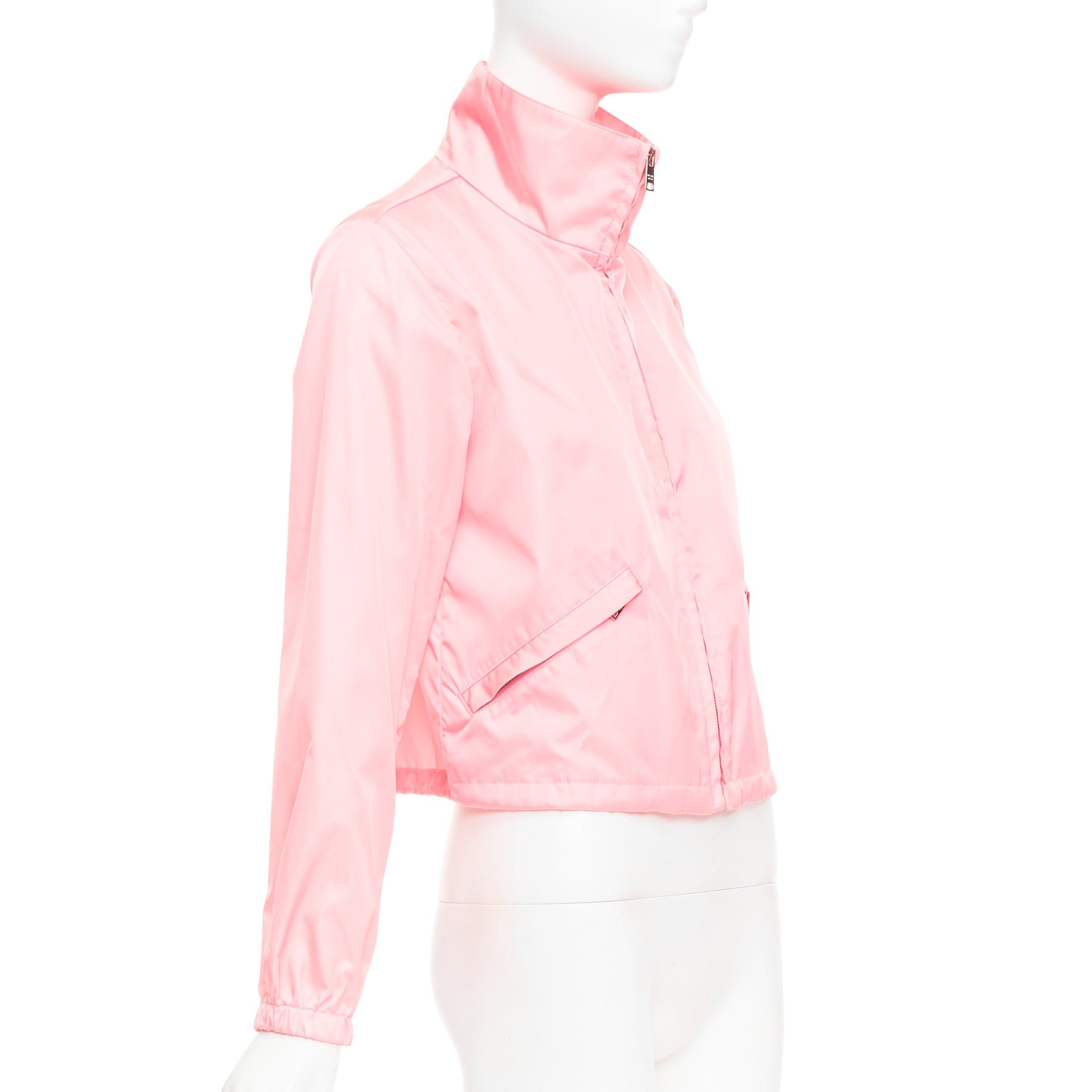 Prada PRADA 2020 Re-Nylon pink nylon logo triangle pouch crop anorak IT38 XS Size XS / US 0-2 / IT 36-38 - 4 Thumbnail