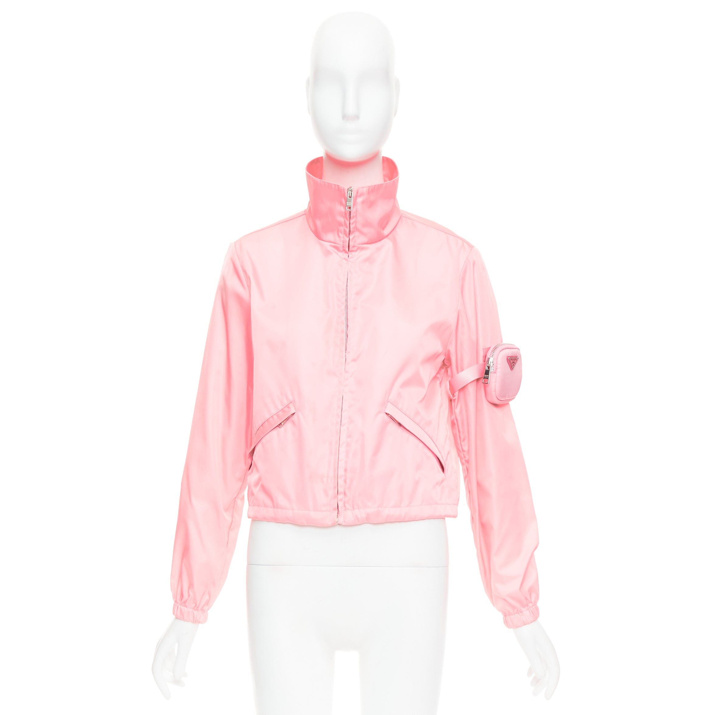 Prada PRADA 2020 Re-Nylon pink nylon logo triangle pouch crop anorak IT38 XS Size XS / US 0-2 / IT 36-38 - 10 Thumbnail