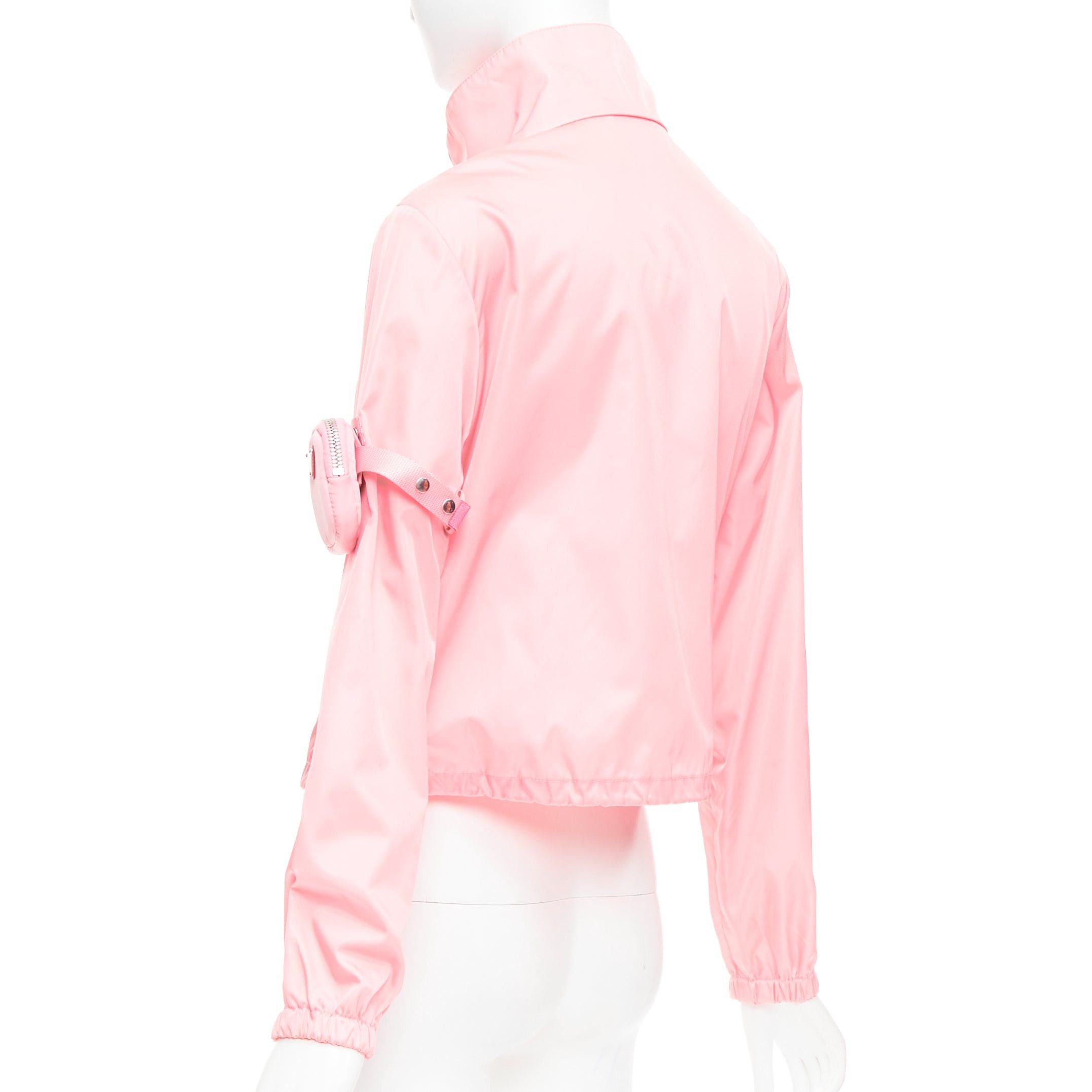 Prada PRADA 2020 Re-Nylon pink nylon logo triangle pouch crop anorak IT38 XS Size XS / US 0-2 / IT 36-38 - 7 Thumbnail