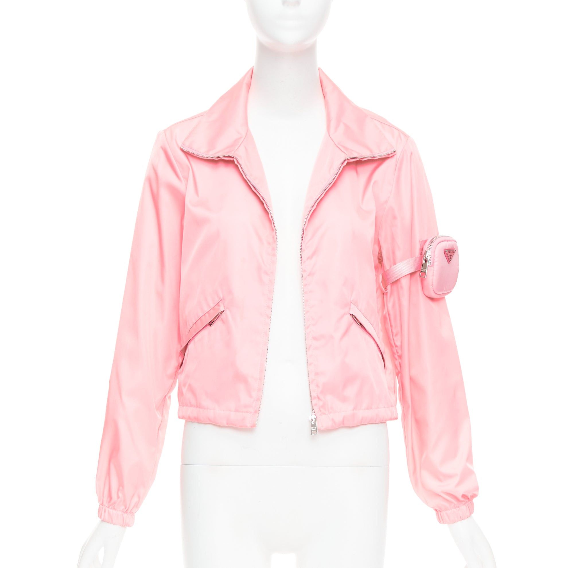Prada PRADA 2020 Re-Nylon pink nylon logo triangle pouch crop anorak IT38 XS Size XS / US 0-2 / IT 36-38 - 3 Thumbnail