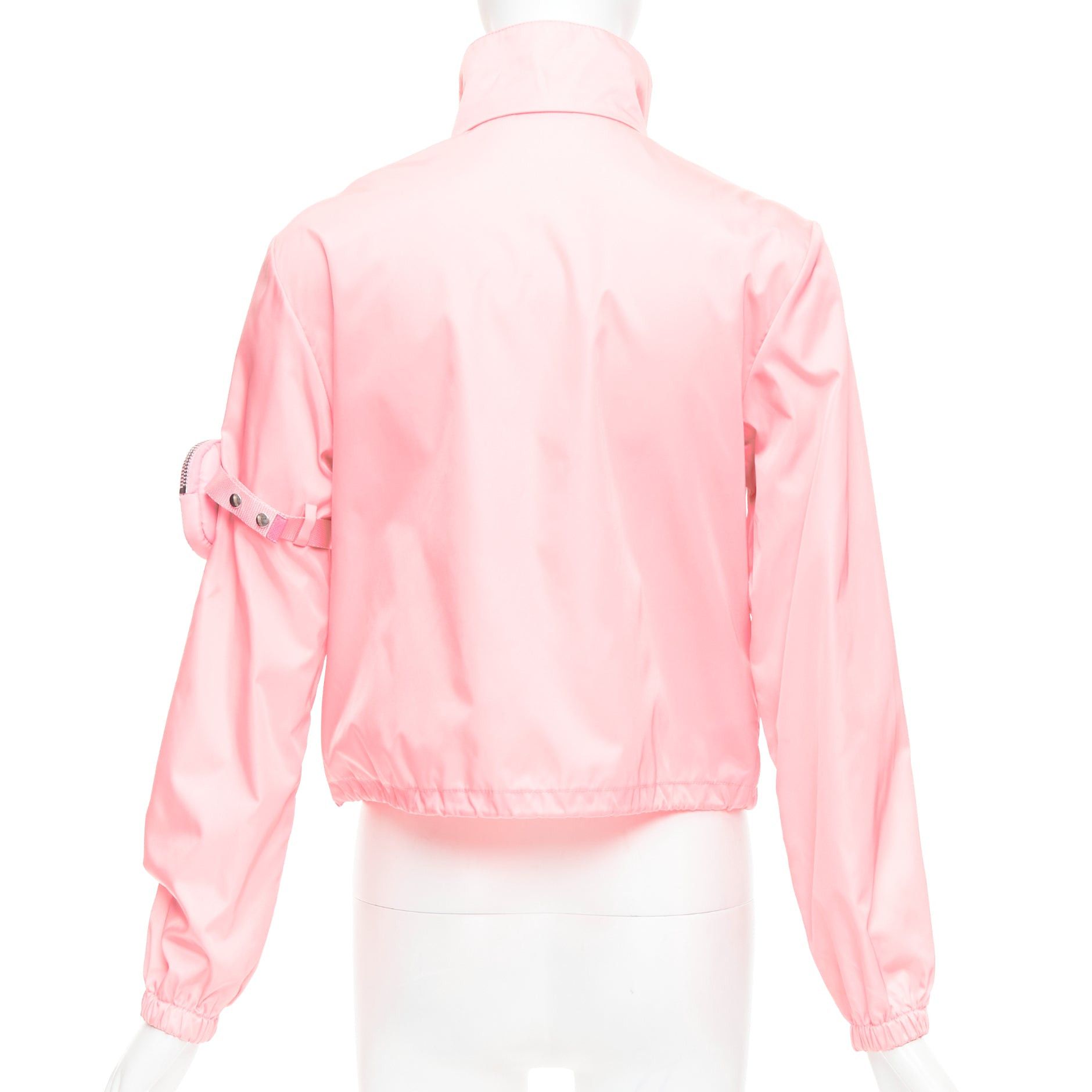 Prada PRADA 2020 Re-Nylon pink nylon logo triangle pouch crop anorak IT38 XS Size XS / US 0-2 / IT 36-38 - 6 Thumbnail