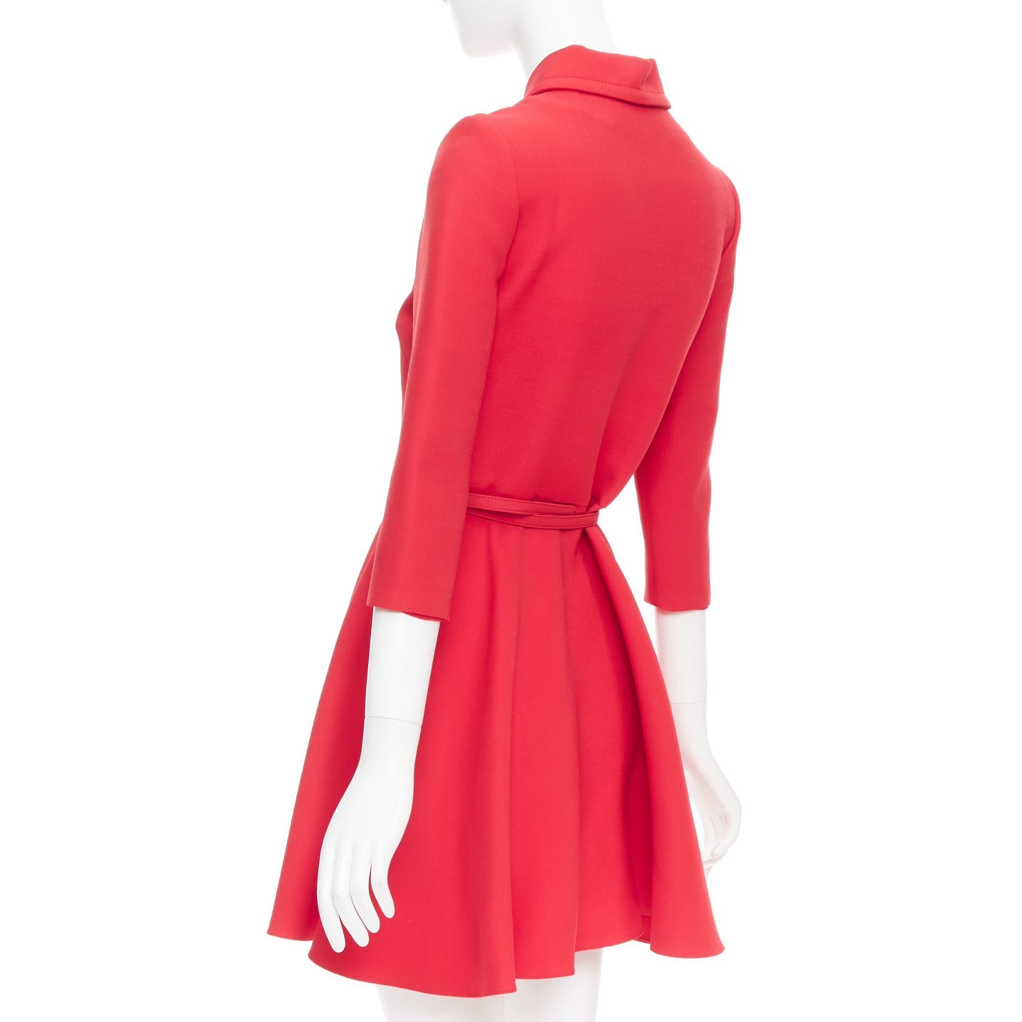 Dior CHRISTIAN DIOR 2019 red wool silk half zip belted flare dress FR36 S Size S / US 4 / IT 40 - 6 Thumbnail