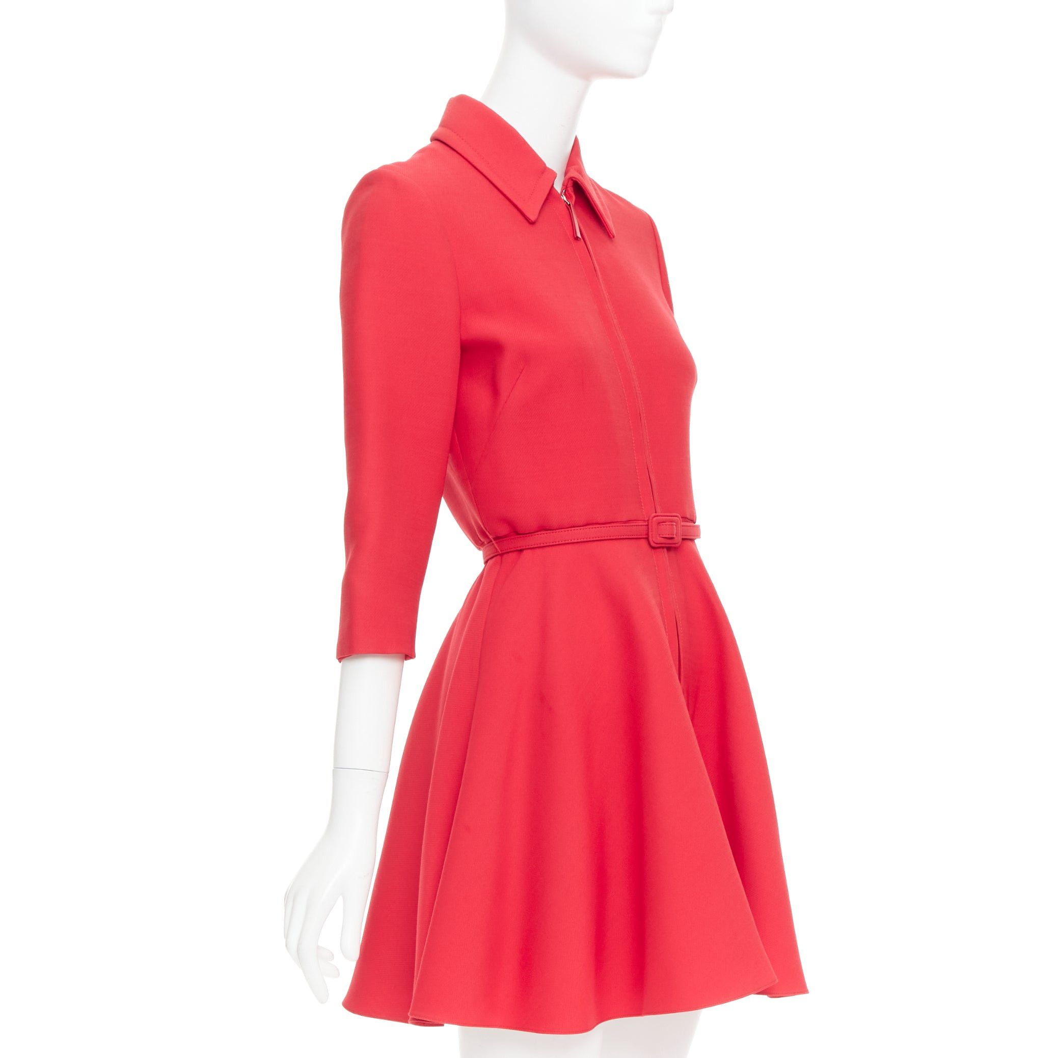 Dior CHRISTIAN DIOR 2019 red wool silk half zip belted flare dress FR36 S Size S / US 4 / IT 40 - 3 Thumbnail
