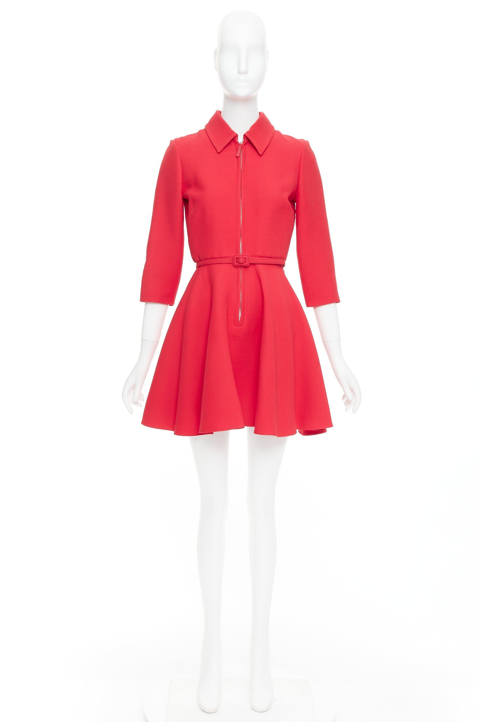 Dior CHRISTIAN DIOR 2019 red wool silk half zip belted flare dress FR36 S Size S / US 4 / IT 40 - 9 Thumbnail
