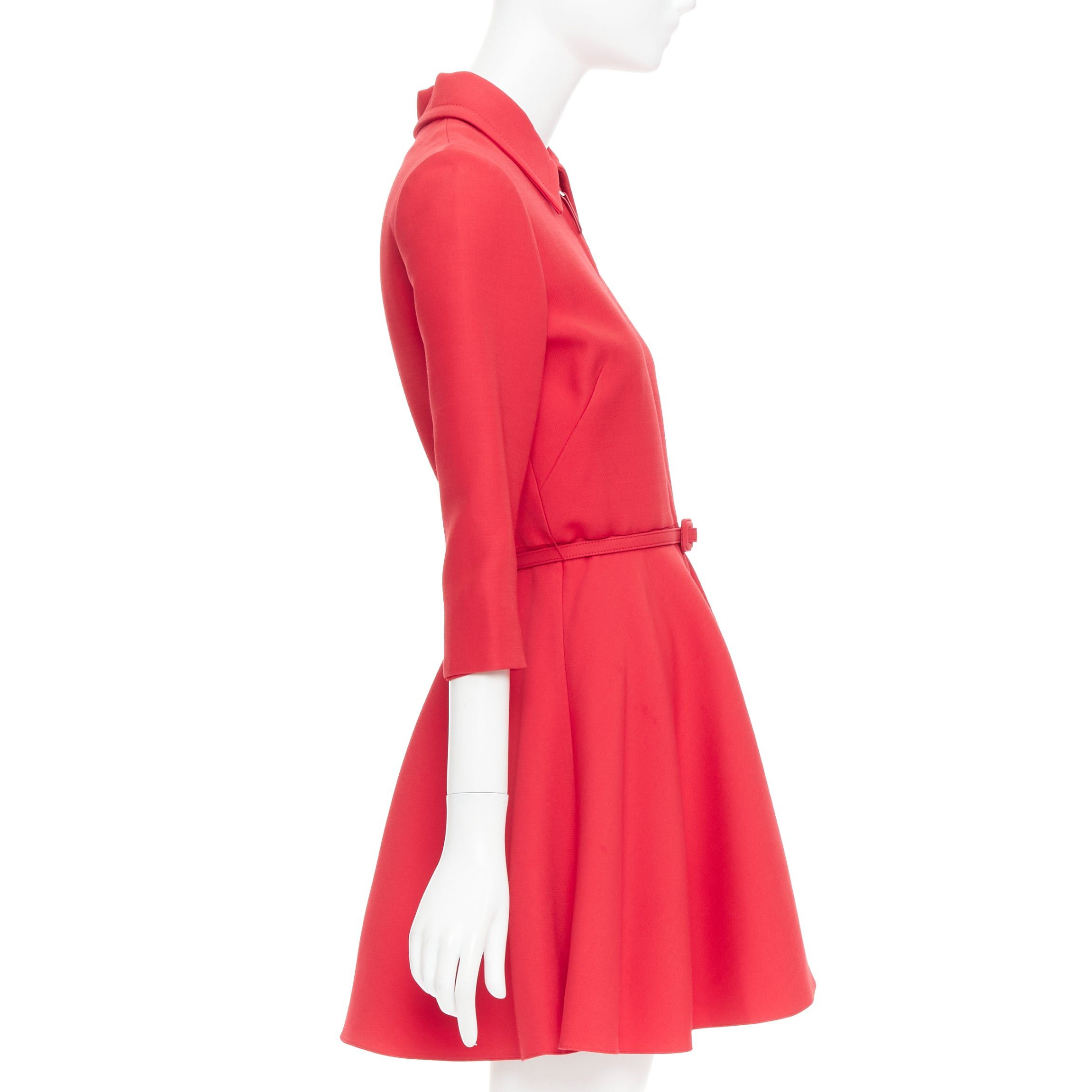 Dior CHRISTIAN DIOR 2019 red wool silk half zip belted flare dress FR36 S Size S / US 4 / IT 40 - 4 Thumbnail