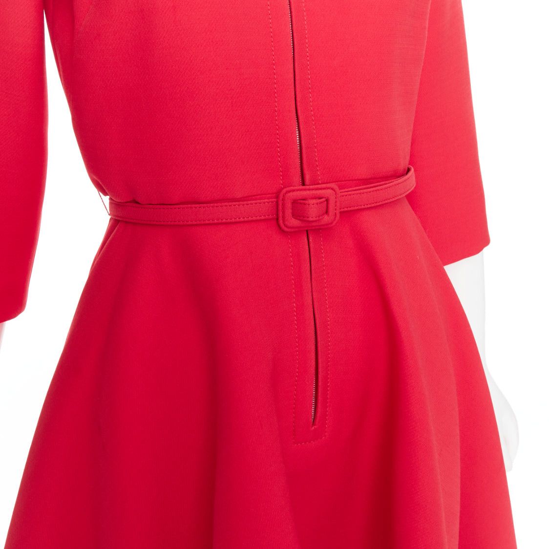 Dior CHRISTIAN DIOR 2019 red wool silk half zip belted flare dress FR36 S Size S / US 4 / IT 40 - 2 Thumbnail