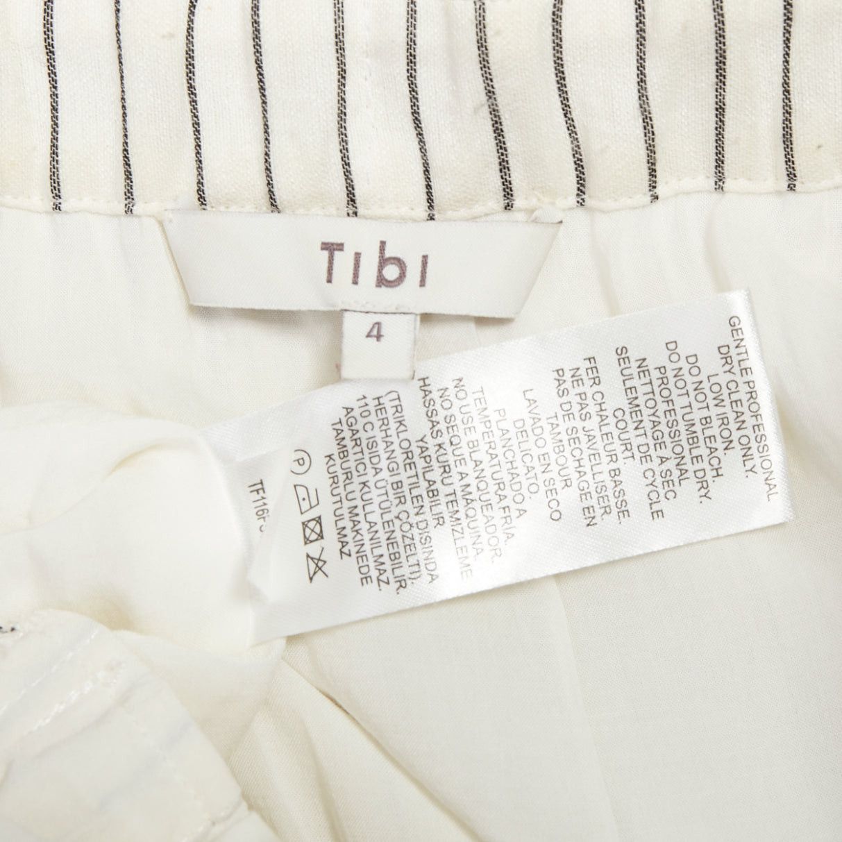Tibi TIBI cream grey pinstriped off shoulder black contrast tie waist dress US4 S Size M / US 6-8 / IT 42-44 - 8 Thumbnail