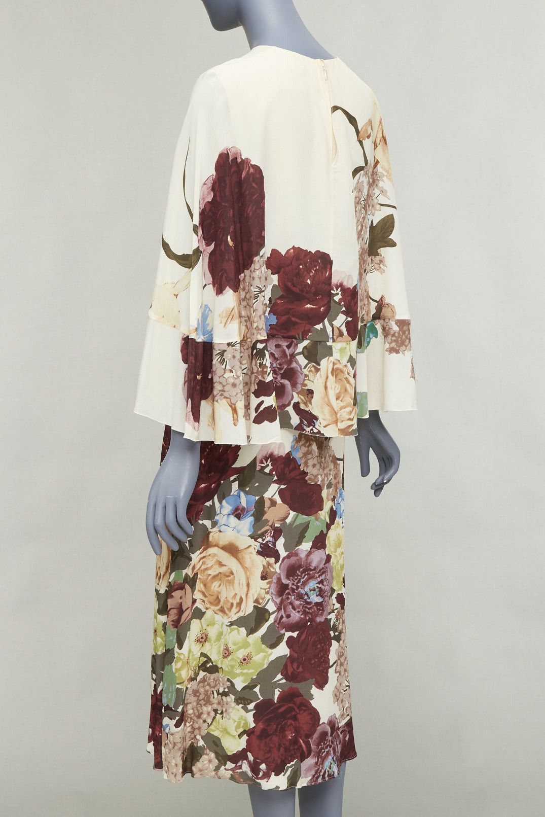 Valentino VALENTINO 2016 Runway cream floral print cape back ruffle sleeve dress Size S / US 4 / IT 40 - 6 Thumbnail