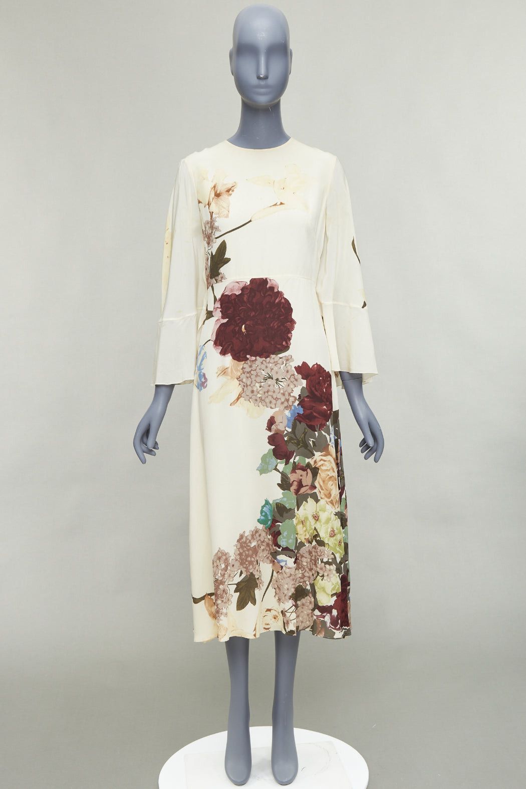 Valentino VALENTINO 2016 Runway cream floral print cape back ruffle sleeve dress Size S / US 4 / IT 40 - 9 Thumbnail