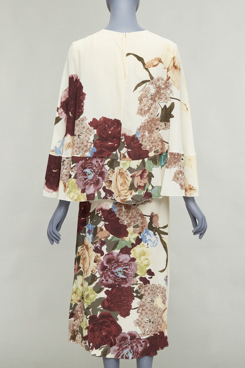 Valentino VALENTINO 2016 Runway cream floral print cape back ruffle sleeve dress Size S / US 4 / IT 40 - 5 Thumbnail