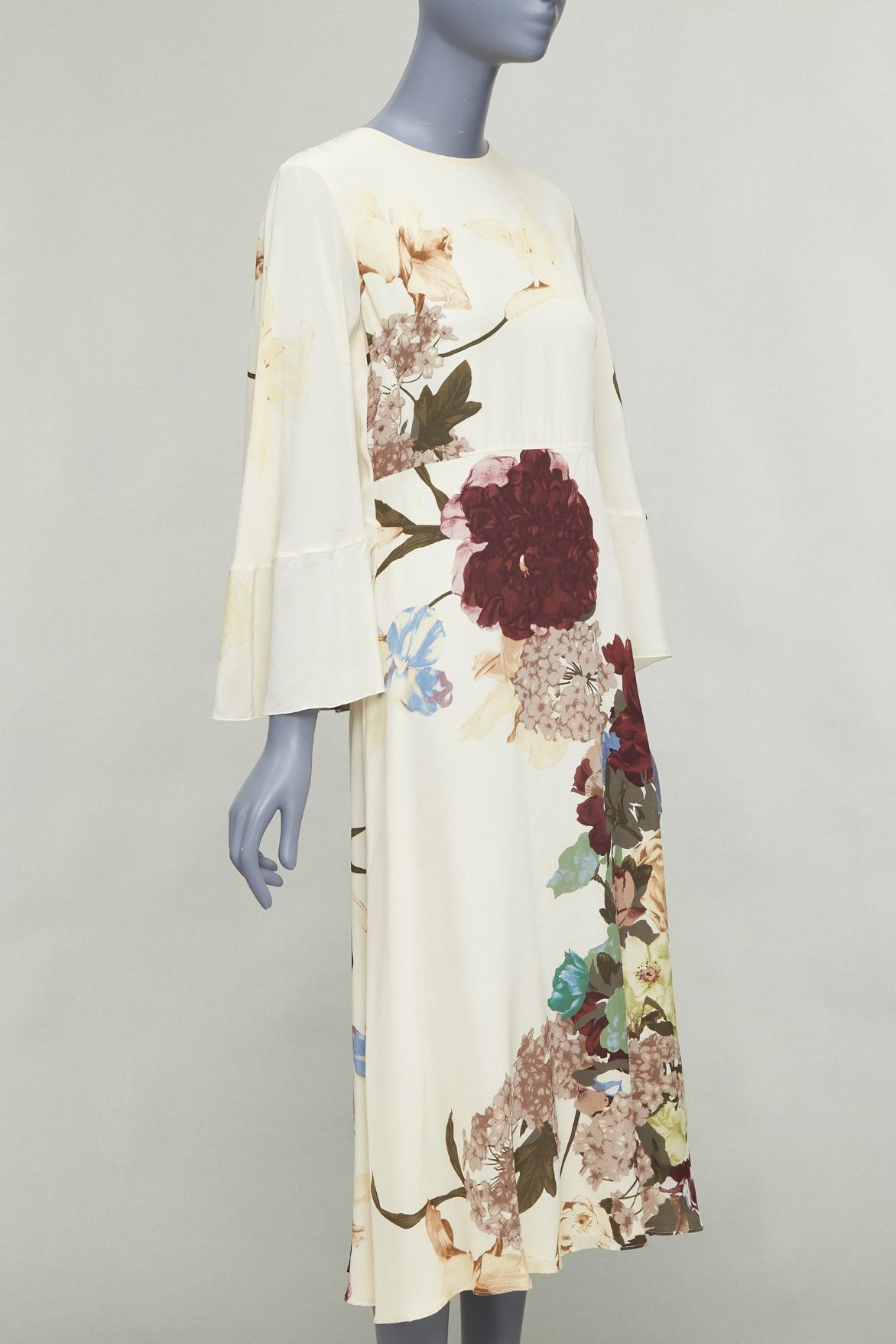 Valentino VALENTINO 2016 Runway cream floral print cape back ruffle sleeve dress Size S / US 4 / IT 40 - 3 Thumbnail