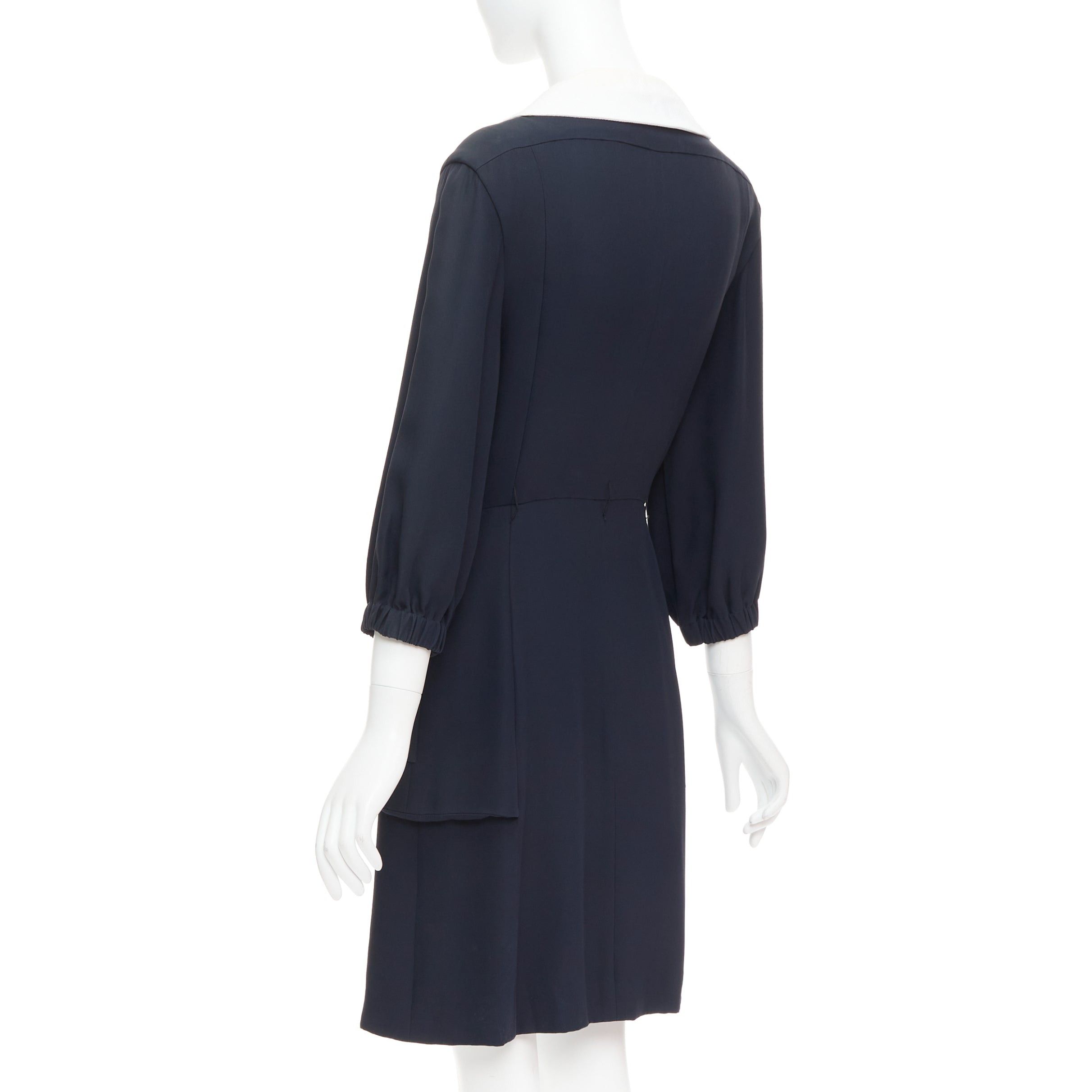 Chanel rare CHANEL 2015 Runway black silk white cotton collar trompe loeil dress FR36 S Size S / US 4 / IT 40 - 6 Thumbnail