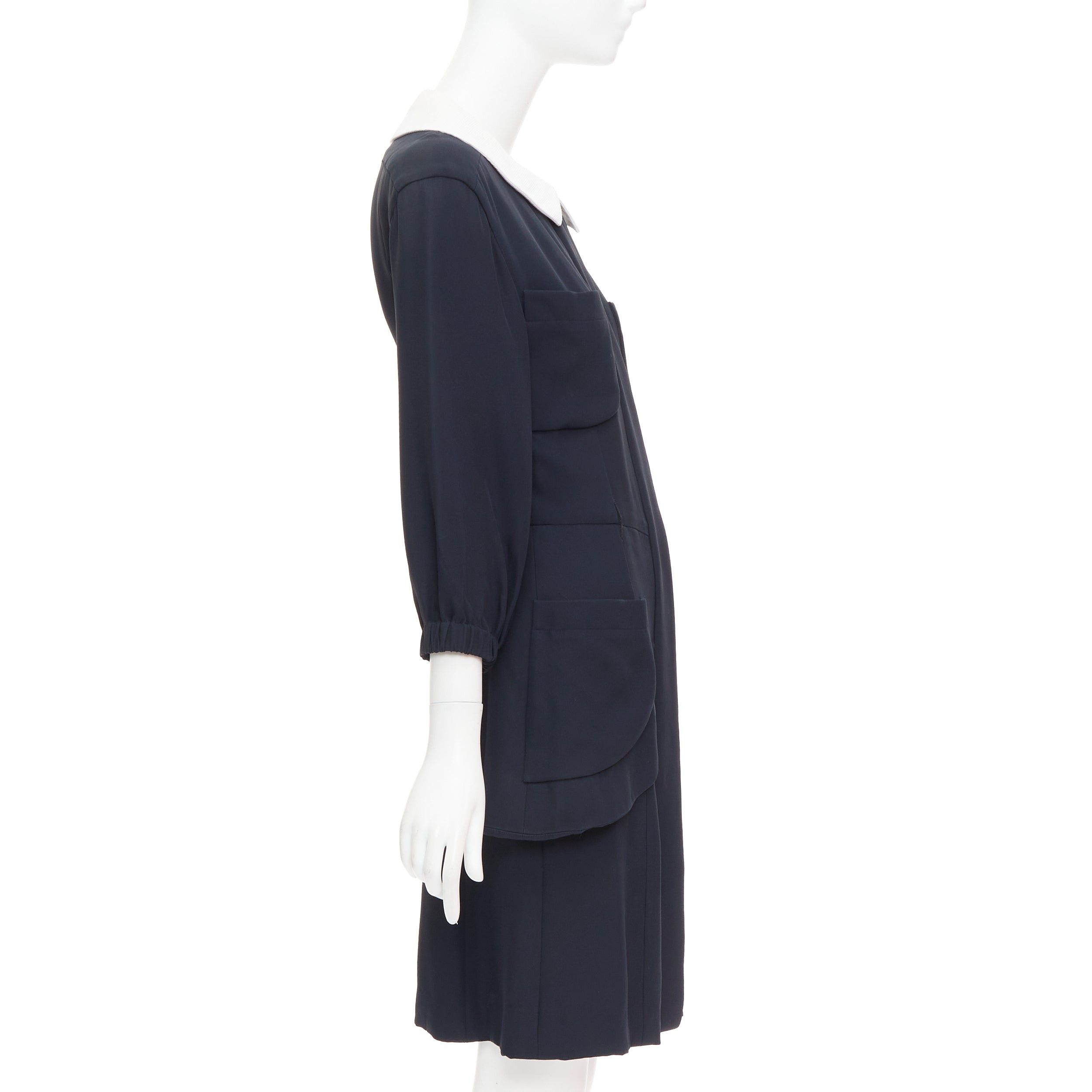 Chanel rare CHANEL 2015 Runway black silk white cotton collar trompe loeil dress FR36 S Size S / US 4 / IT 40 - 4 Thumbnail