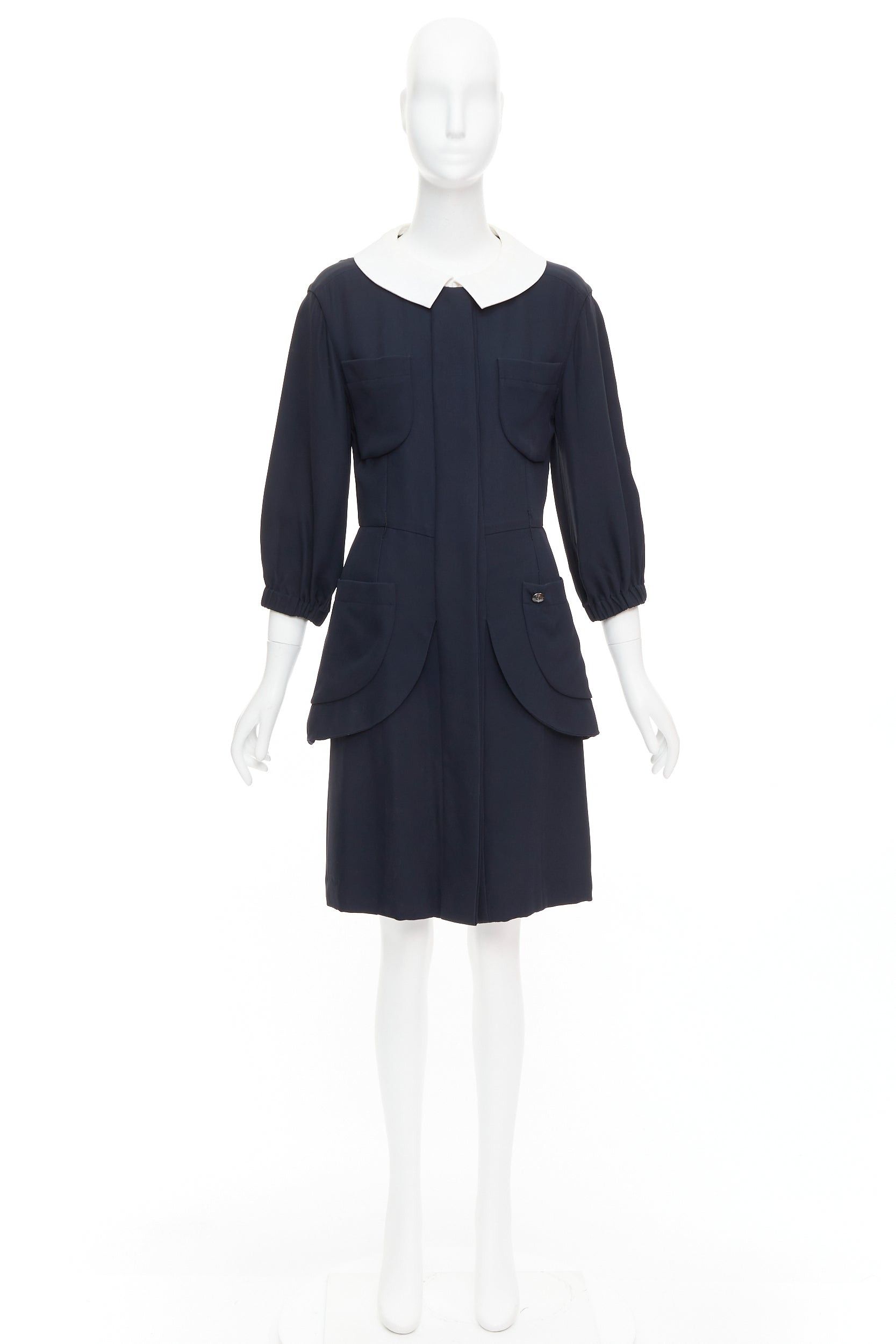 Chanel rare CHANEL 2015 Runway black silk white cotton collar trompe loeil dress FR36 S Size S / US 4 / IT 40 - 10 Thumbnail