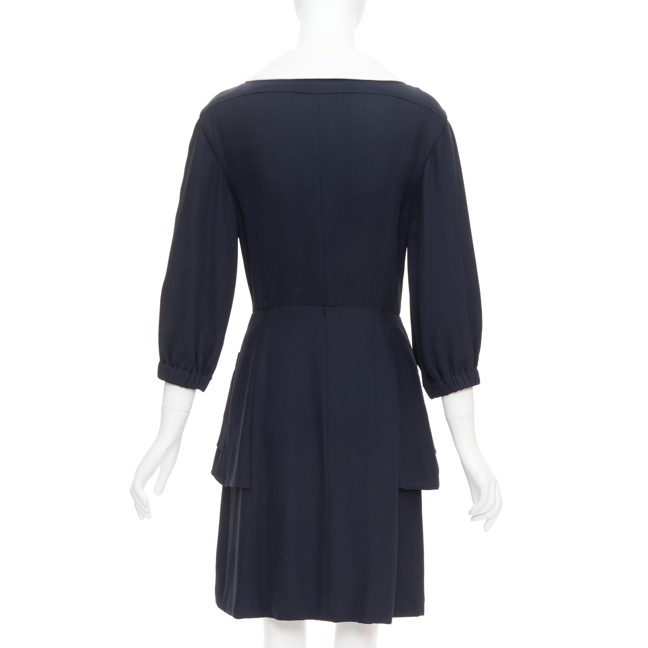 Chanel rare CHANEL 2015 Runway black silk white cotton collar trompe loeil dress FR36 S Size S / US 4 / IT 40 - 5 Thumbnail