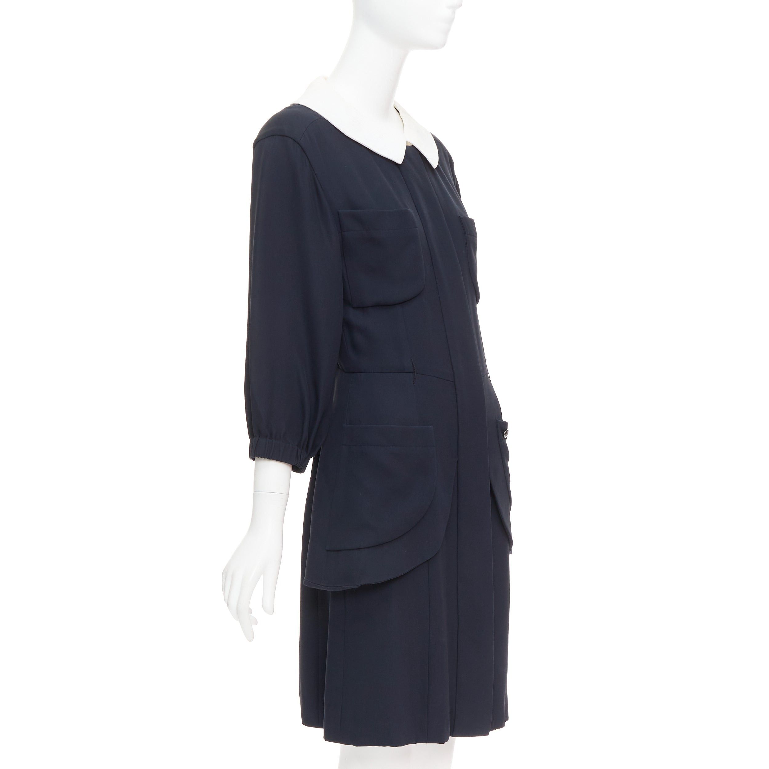 Chanel rare CHANEL 2015 Runway black silk white cotton collar trompe loeil dress FR36 S Size S / US 4 / IT 40 - 3 Thumbnail