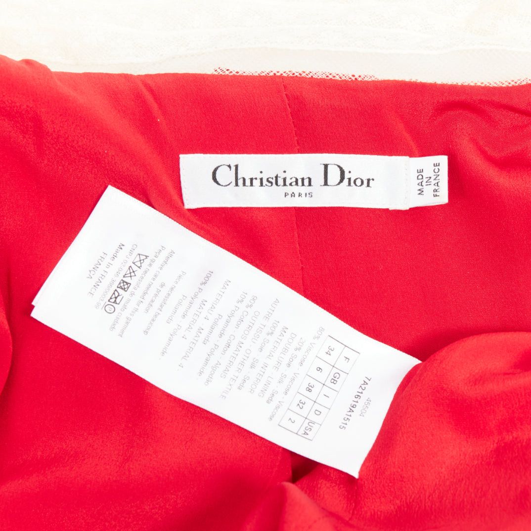 Dior DIOR 2017 Runway red crushed velvet cream lace trim pleated dress FR34 XS Size XS / US 0-2 / IT 36-38 - 8 Thumbnail