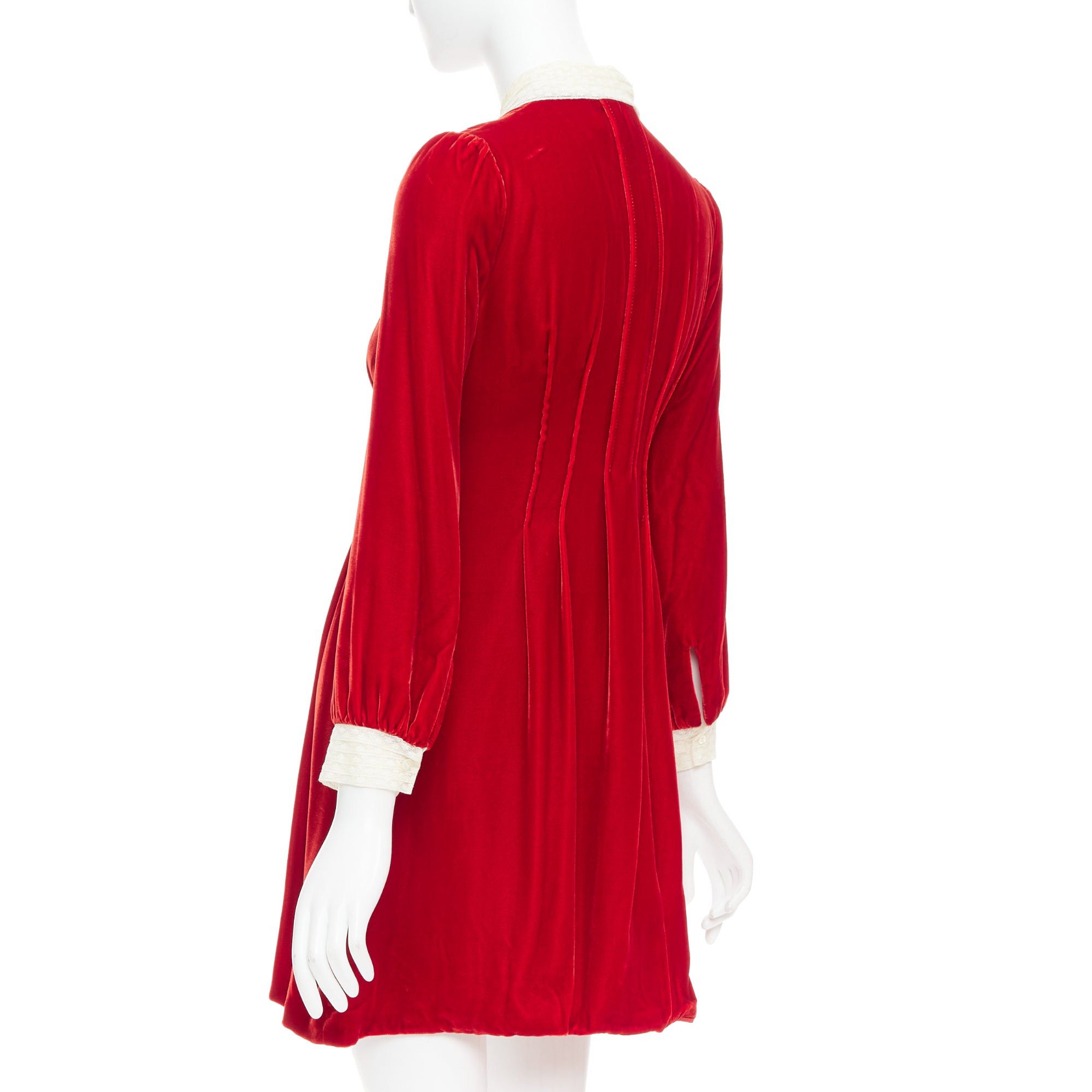 Dior DIOR 2017 Runway red crushed velvet cream lace trim pleated dress FR34 XS Size XS / US 0-2 / IT 36-38 - 6 Thumbnail