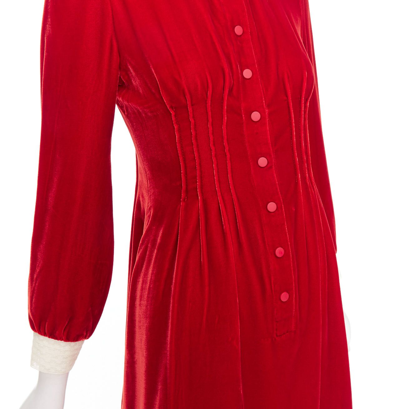 Dior DIOR 2017 Runway red crushed velvet cream lace trim pleated dress FR34 XS Size XS / US 0-2 / IT 36-38 - 7 Thumbnail