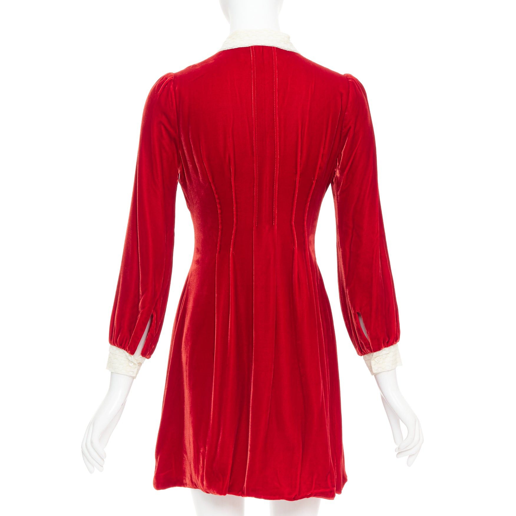 Dior DIOR 2017 Runway red crushed velvet cream lace trim pleated dress FR34 XS Size XS / US 0-2 / IT 36-38 - 5 Thumbnail