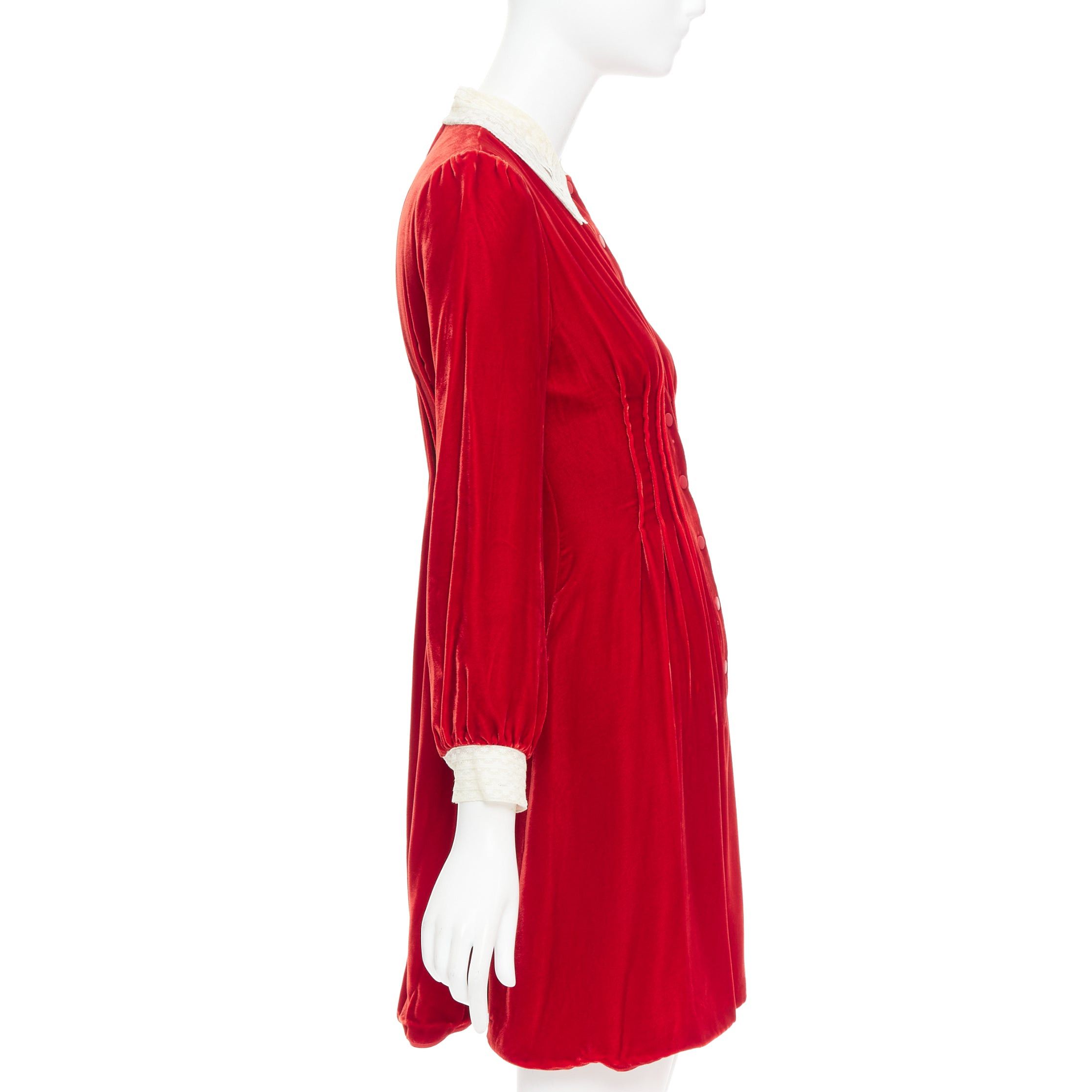 Dior DIOR 2017 Runway red crushed velvet cream lace trim pleated dress FR34 XS Size XS / US 0-2 / IT 36-38 - 4 Thumbnail