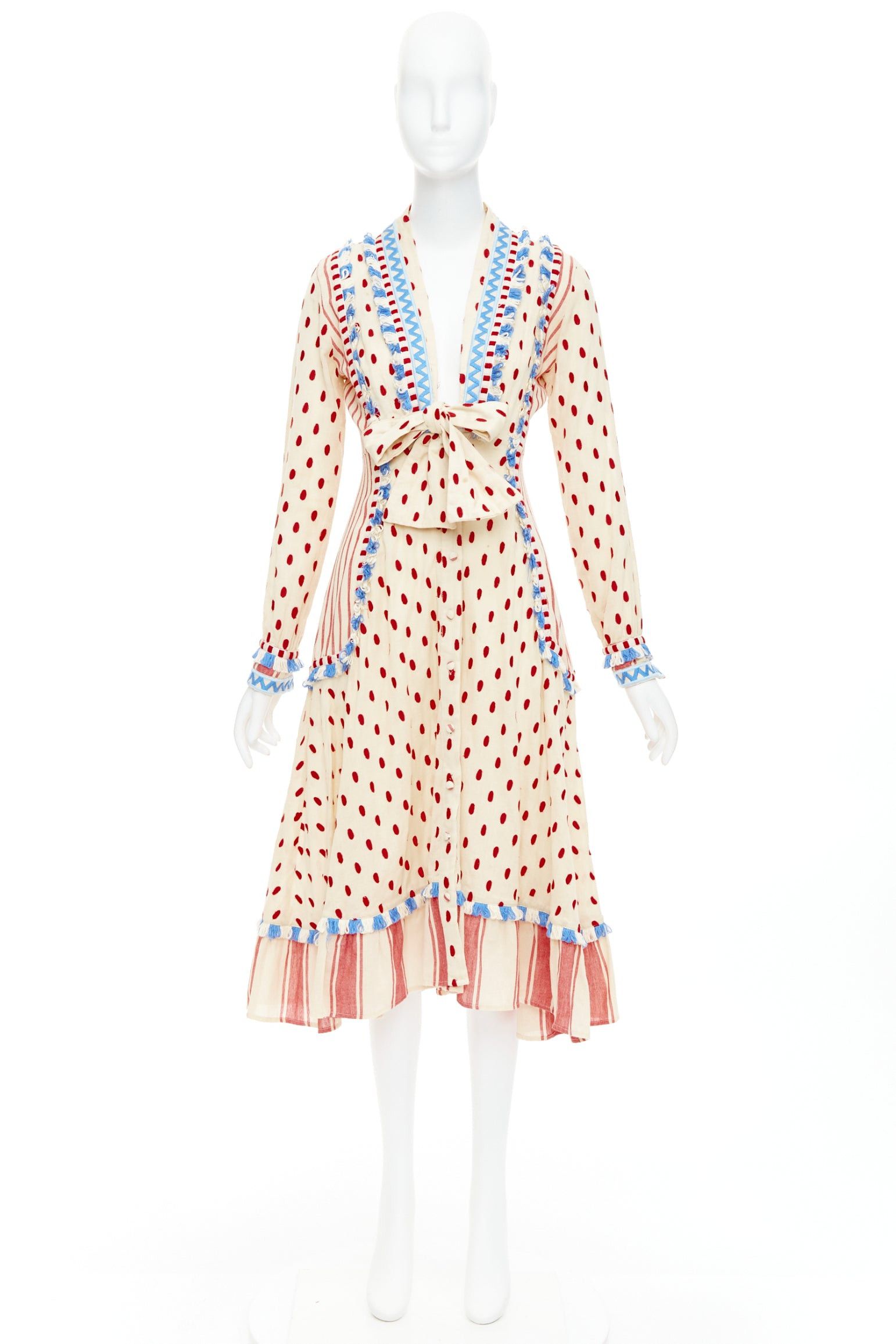 Dodo Bar Or DODO BAR OR Padma beige red blue knotted embroidery cotton gauze boho dress US0 XS Size S / US 4 / IT 40 - 9 Thumbnail