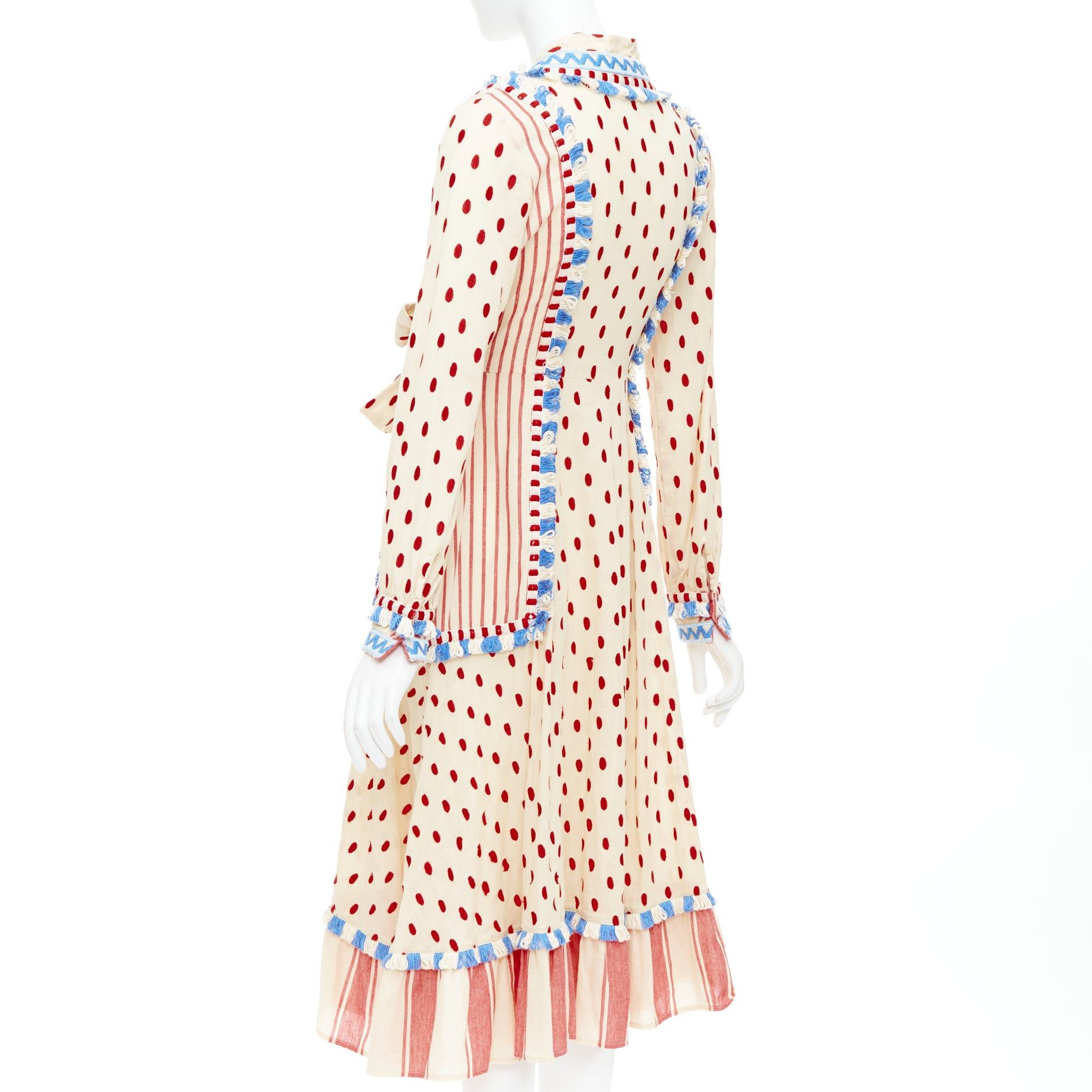 Dodo Bar Or DODO BAR OR Padma beige red blue knotted embroidery cotton gauze boho dress US0 XS Size S / US 4 / IT 40 - 6 Thumbnail
