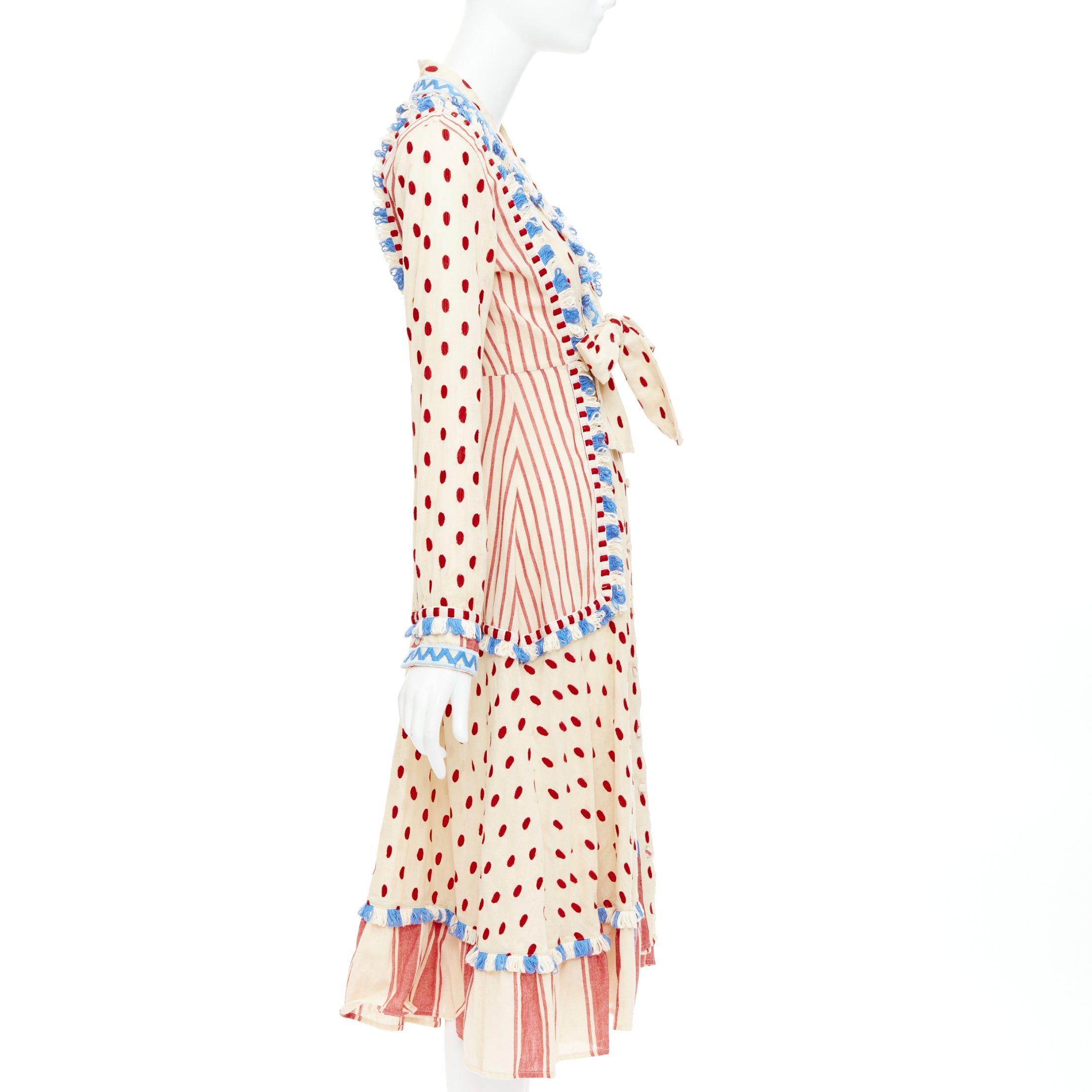 Dodo Bar Or DODO BAR OR Padma beige red blue knotted embroidery cotton gauze boho dress US0 XS Size S / US 4 / IT 40 - 4 Thumbnail