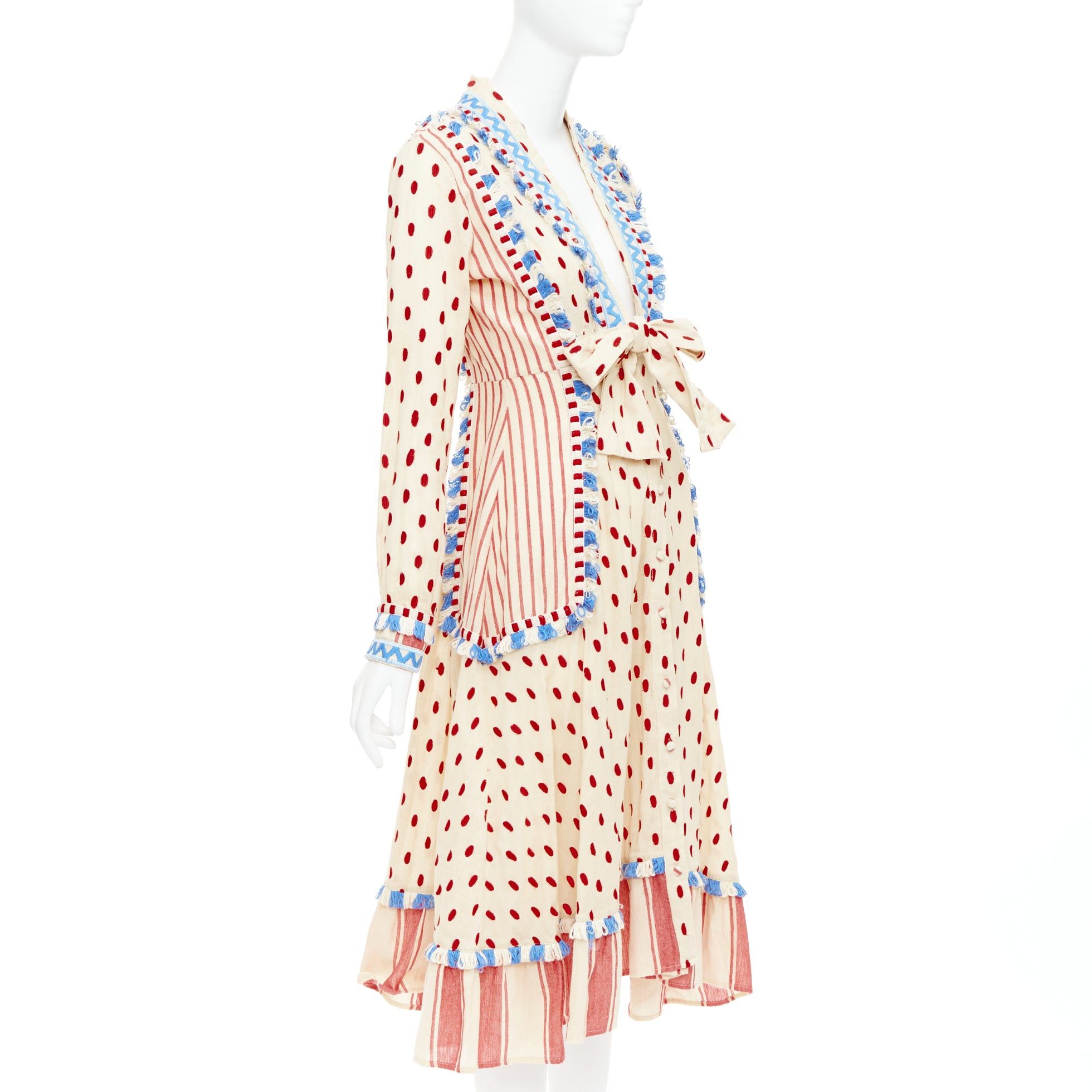 Dodo Bar Or DODO BAR OR Padma beige red blue knotted embroidery cotton gauze boho dress US0 XS Size S / US 4 / IT 40 - 3 Thumbnail