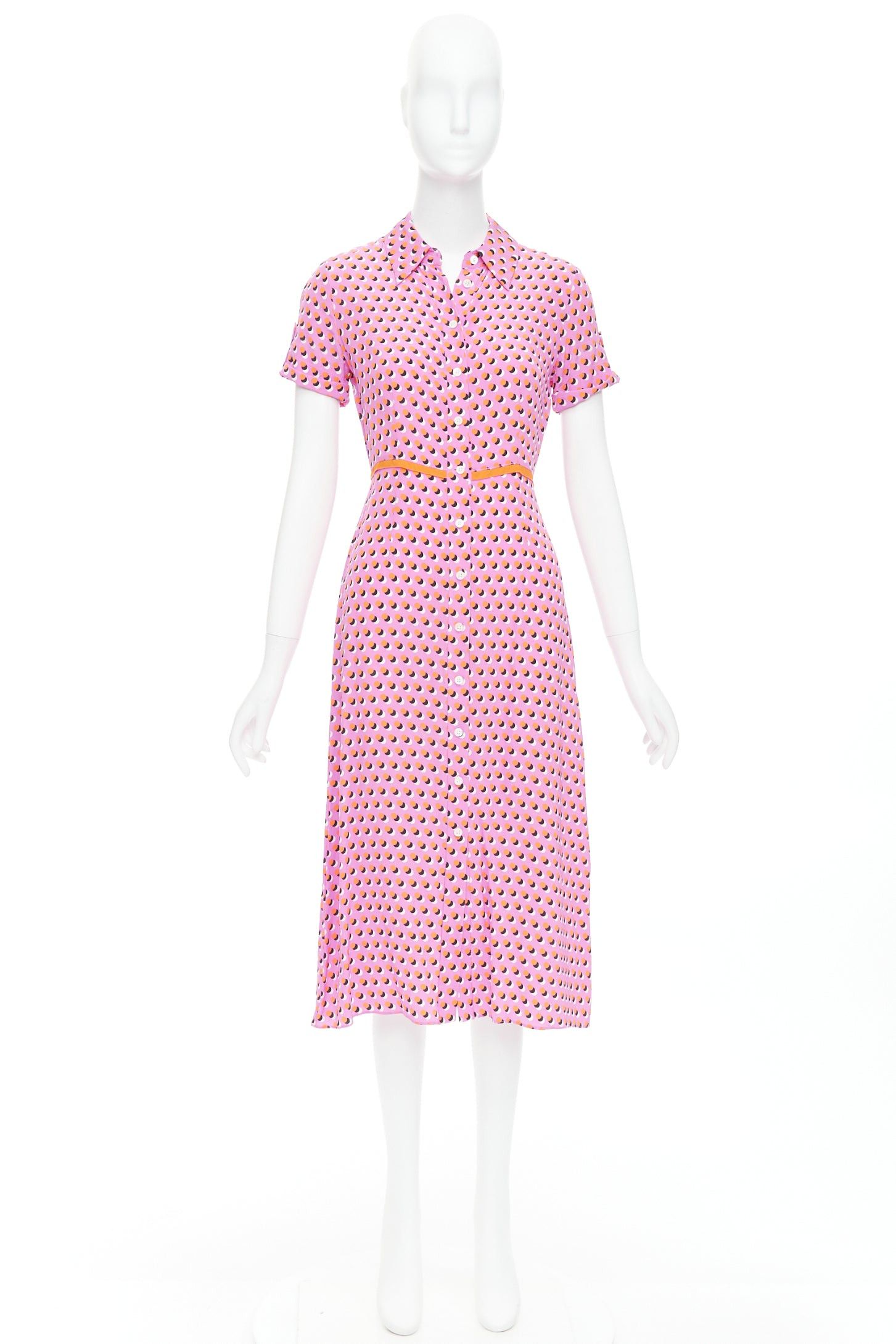 Diane von Furstenberg DIANE VON FURSTENBERG Georgia pink polka dot crepe de chine midi shirt dress US0 XS Size XS / US 0-2 / IT 36-38 - 9 Thumbnail