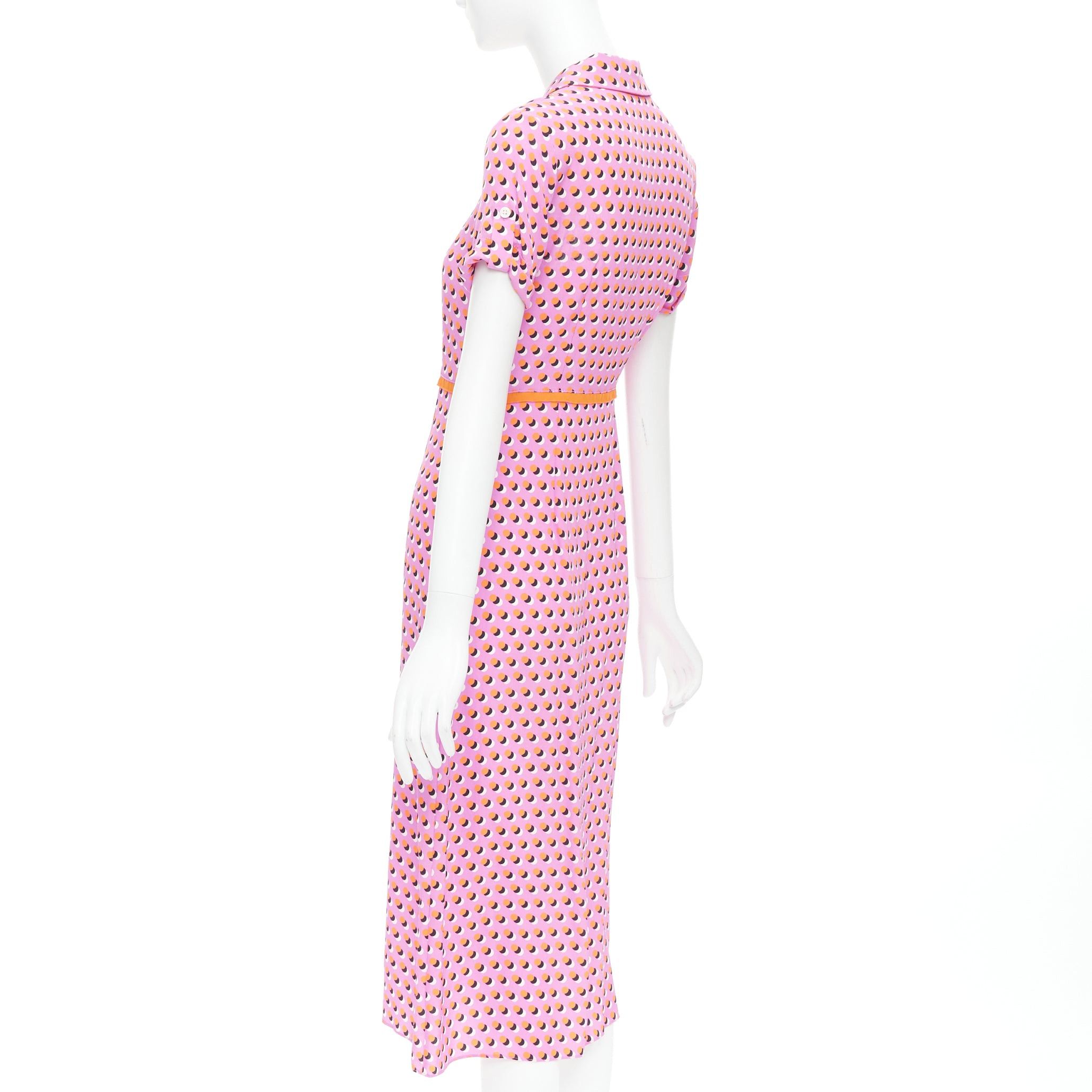 Diane von Furstenberg DIANE VON FURSTENBERG Georgia pink polka dot crepe de chine midi shirt dress US0 XS Size XS / US 0-2 / IT 36-38 - 6 Thumbnail