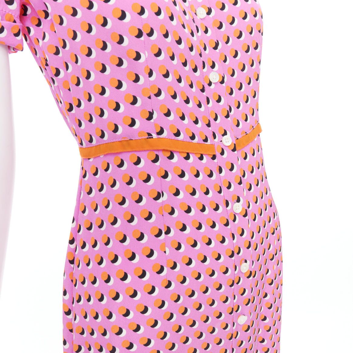 Diane von Furstenberg DIANE VON FURSTENBERG Georgia pink polka dot crepe de chine midi shirt dress US0 XS Size XS / US 0-2 / IT 36-38 - 2 Thumbnail