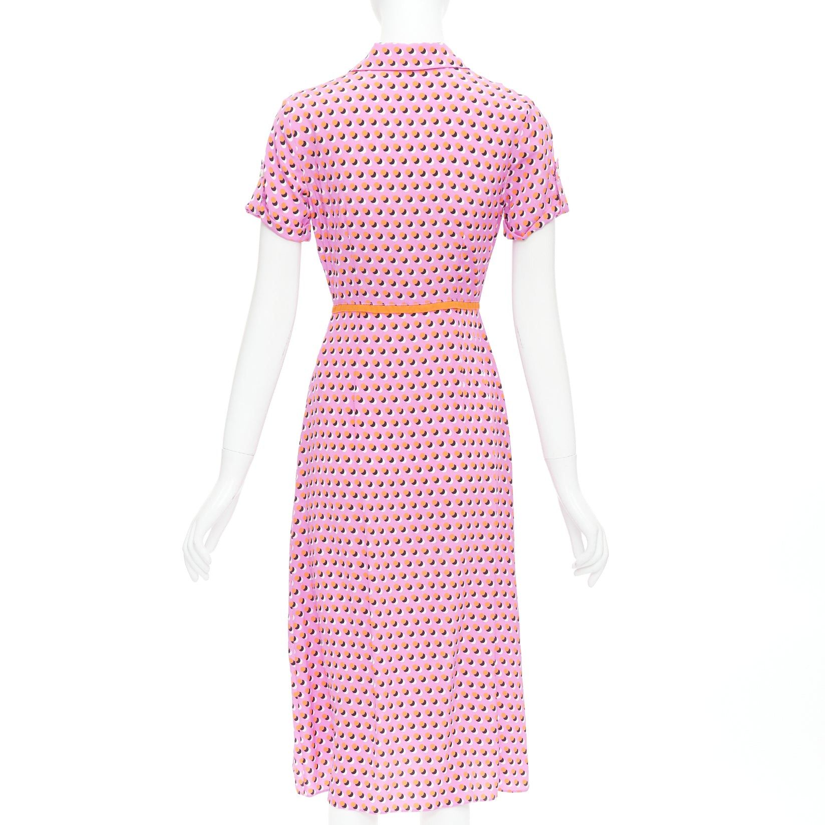 Diane von Furstenberg DIANE VON FURSTENBERG Georgia pink polka dot crepe de chine midi shirt dress US0 XS Size XS / US 0-2 / IT 36-38 - 5 Thumbnail