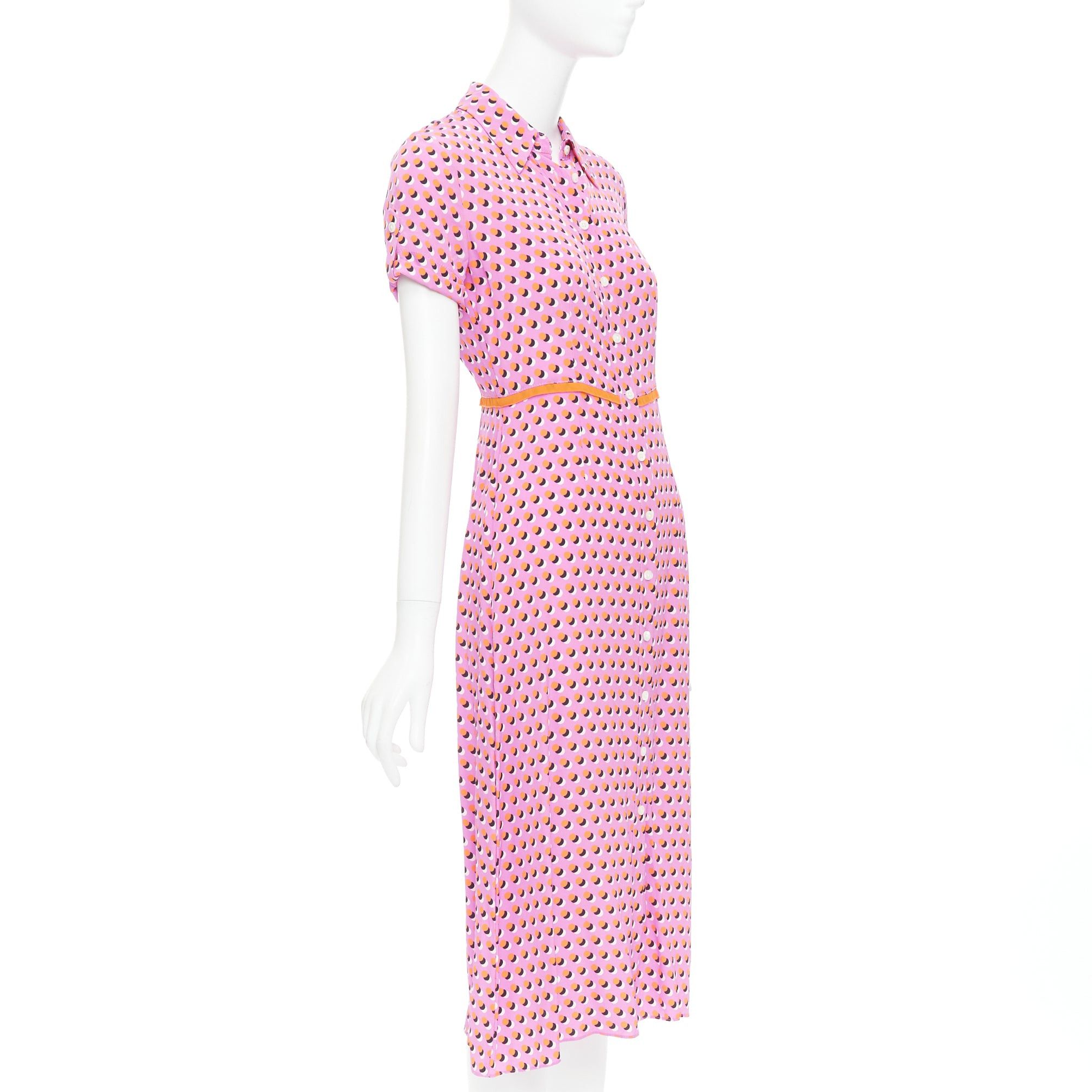 Diane von Furstenberg DIANE VON FURSTENBERG Georgia pink polka dot crepe de chine midi shirt dress US0 XS Size XS / US 0-2 / IT 36-38 - 3 Thumbnail