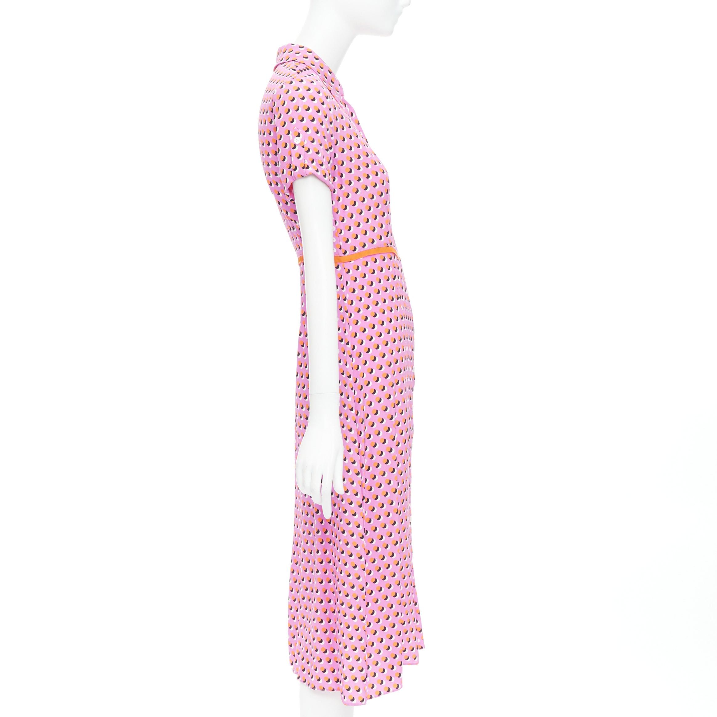 Diane von Furstenberg DIANE VON FURSTENBERG Georgia pink polka dot crepe de chine midi shirt dress US0 XS Size XS / US 0-2 / IT 36-38 - 4 Thumbnail