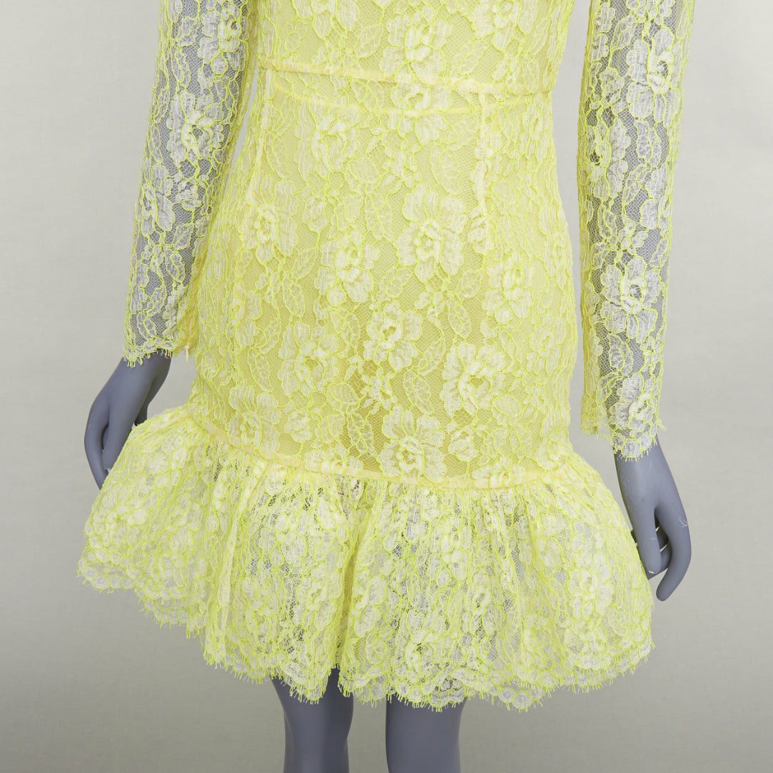 VALENTINO neon yellow cream lace silk lined tulle trim mini dress