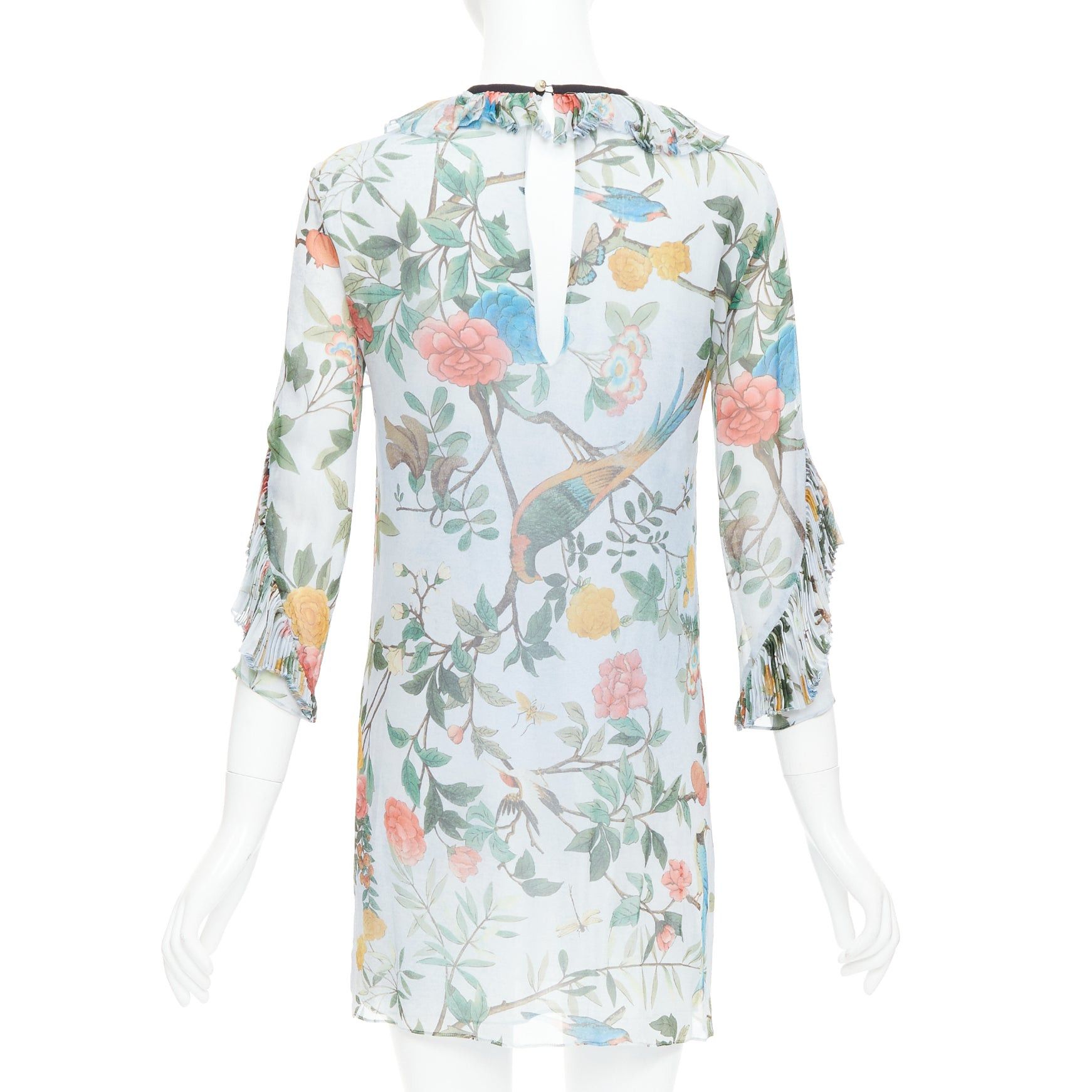 Gucci GUCCI 2015 Tian Bloom print 100% silk black ribbon trim dress IT36 XXS Size XS / US 0-2 / IT 36-38 - 5 Thumbnail
