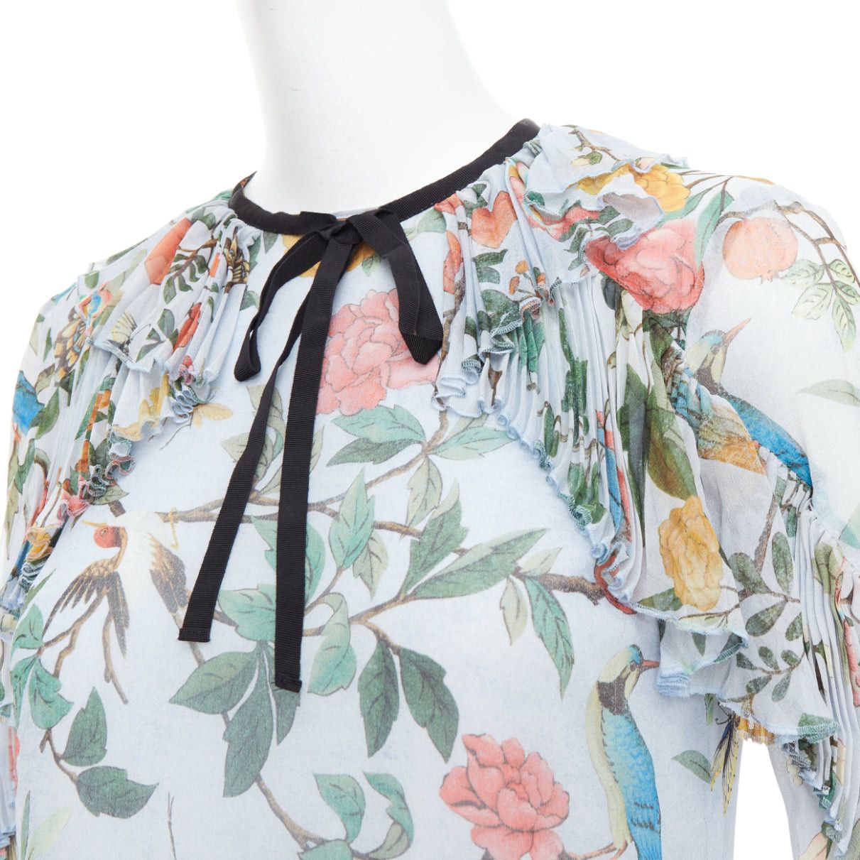 Gucci GUCCI 2015 Tian Bloom print 100% silk black ribbon trim dress IT36 XXS Size XS / US 0-2 / IT 36-38 - 2 Thumbnail