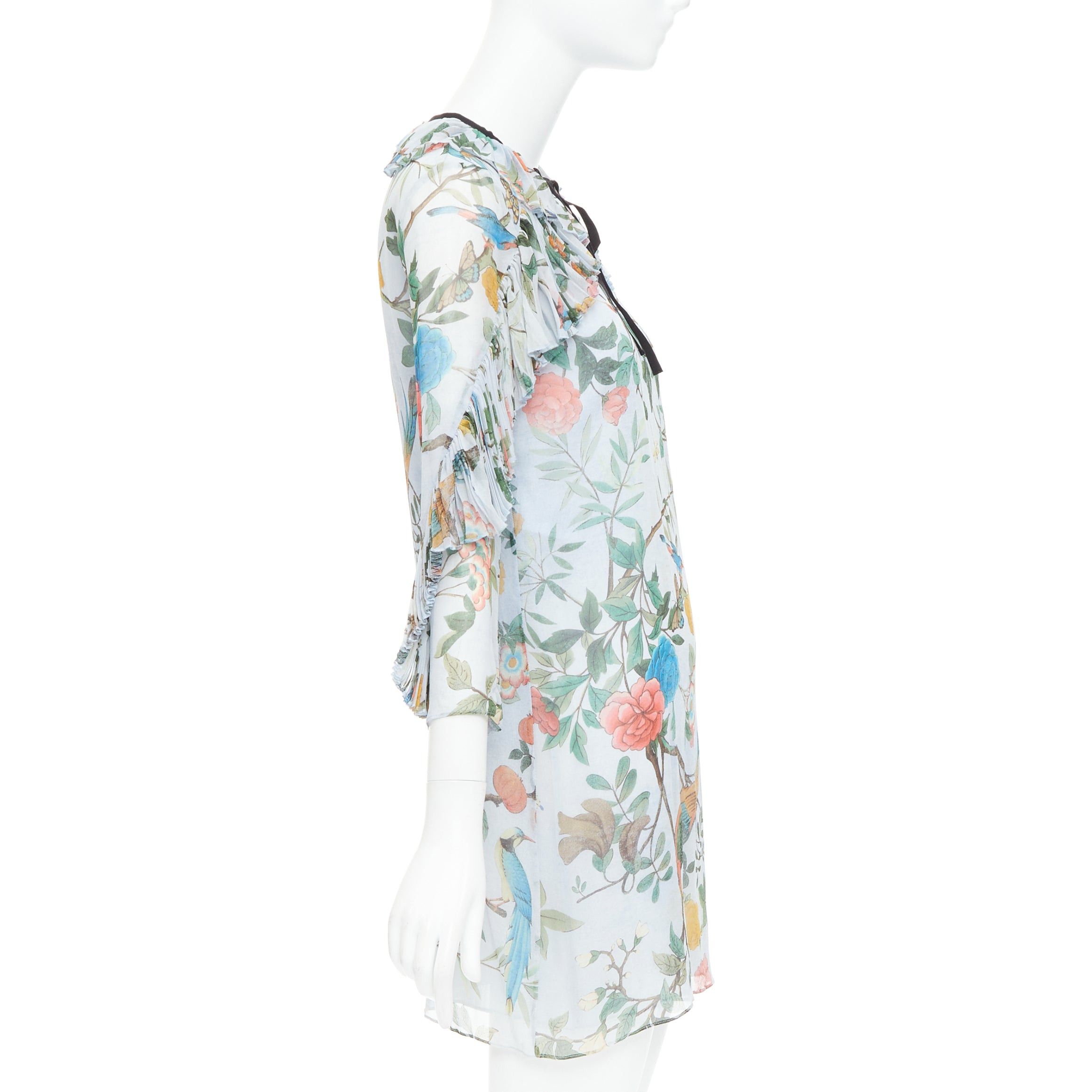 Gucci GUCCI 2015 Tian Bloom print 100% silk black ribbon trim dress IT36 XXS Size XS / US 0-2 / IT 36-38 - 4 Thumbnail