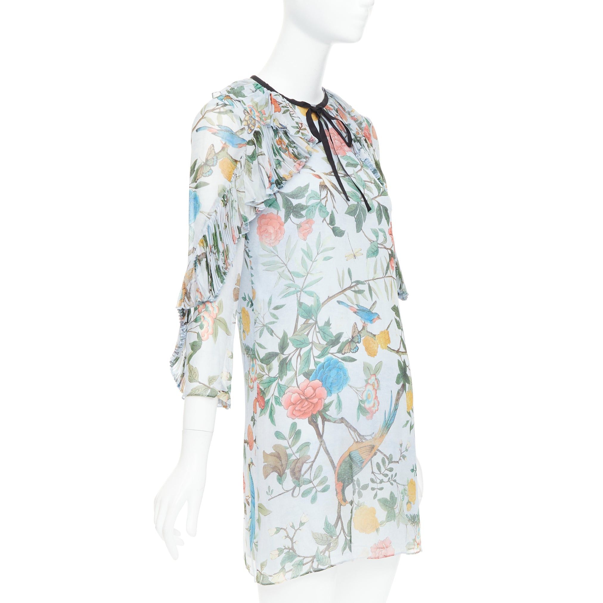 Gucci GUCCI 2015 Tian Bloom print 100% silk black ribbon trim dress IT36 XXS Size XS / US 0-2 / IT 36-38 - 3 Thumbnail